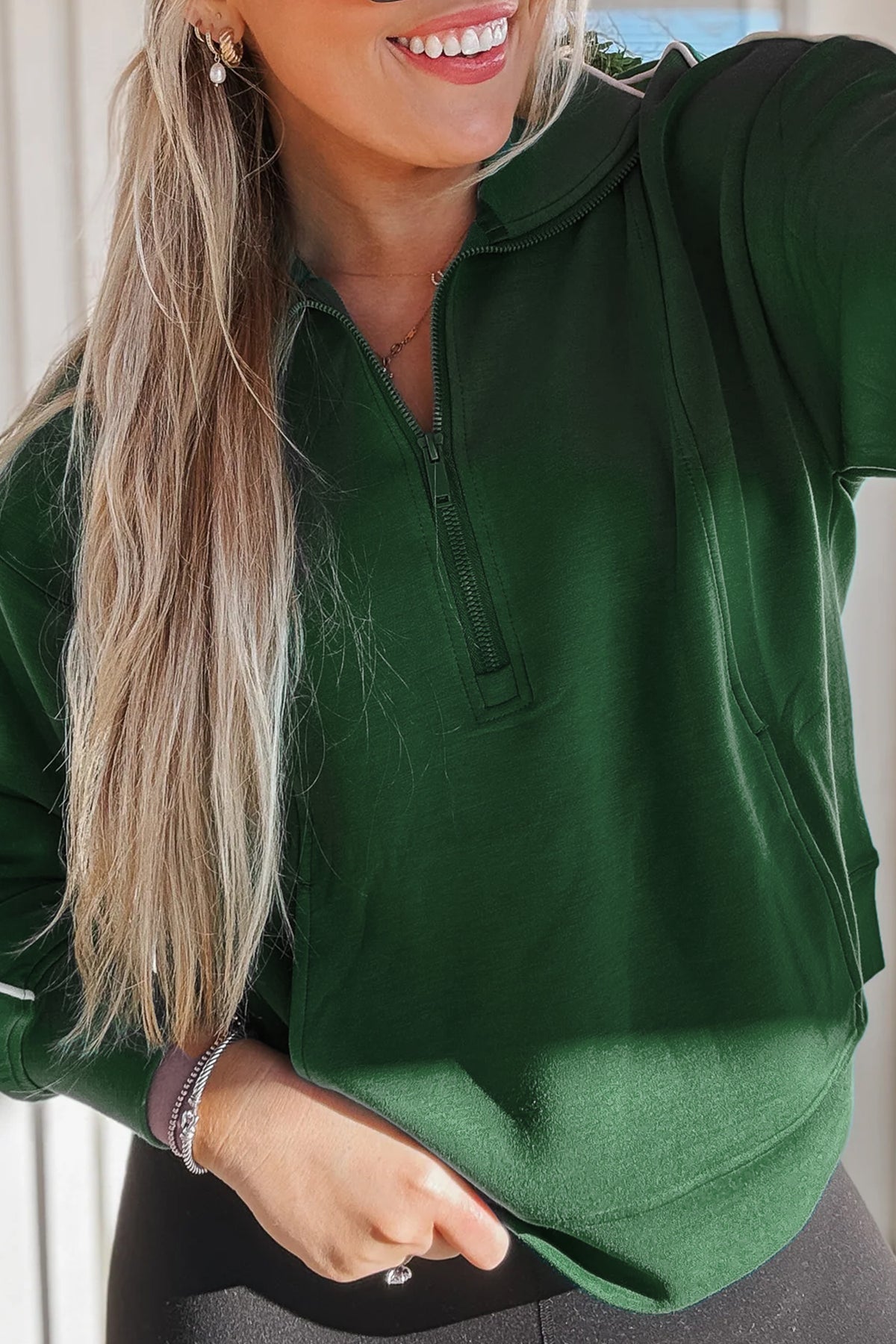 Sea Green High Neck Zip-Up Loose Fit Long Sleeve Sweatshirt PREORDER ETA 3 WEEKS