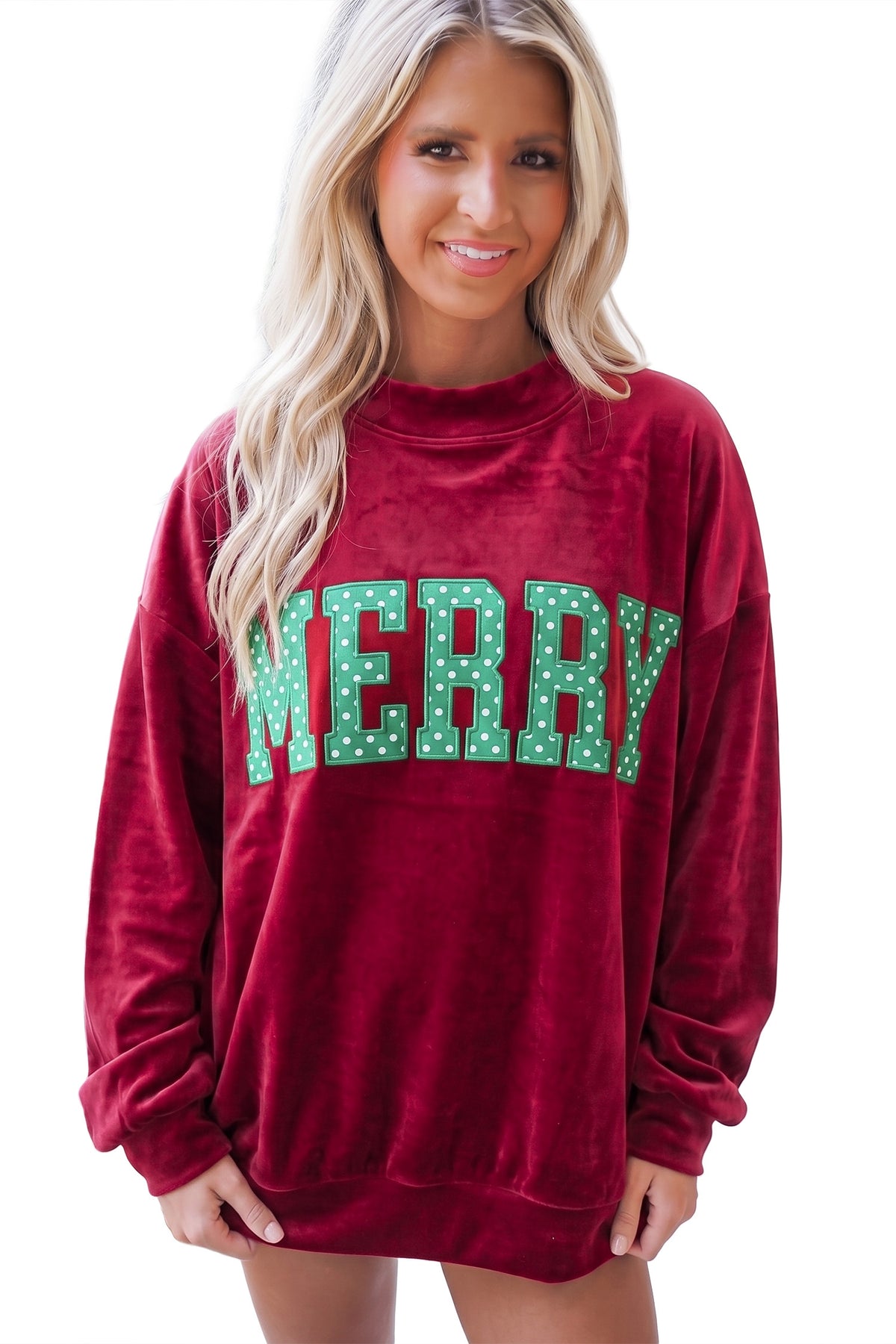 Burgundy Christmas Velvet Graphic Print Long Sleeve Sweatshirt PREORDER ETA 3 WEEKS