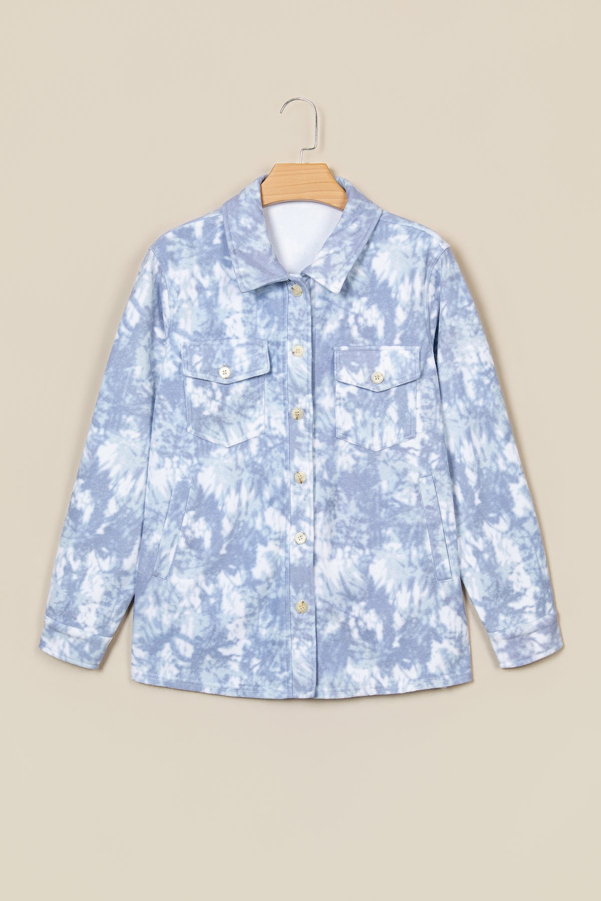 Gray Abstract Print Fuzzy Collar Long Sleeve Patch Pocket Tunic Jacket PREORDER ETA 3 WEEKS