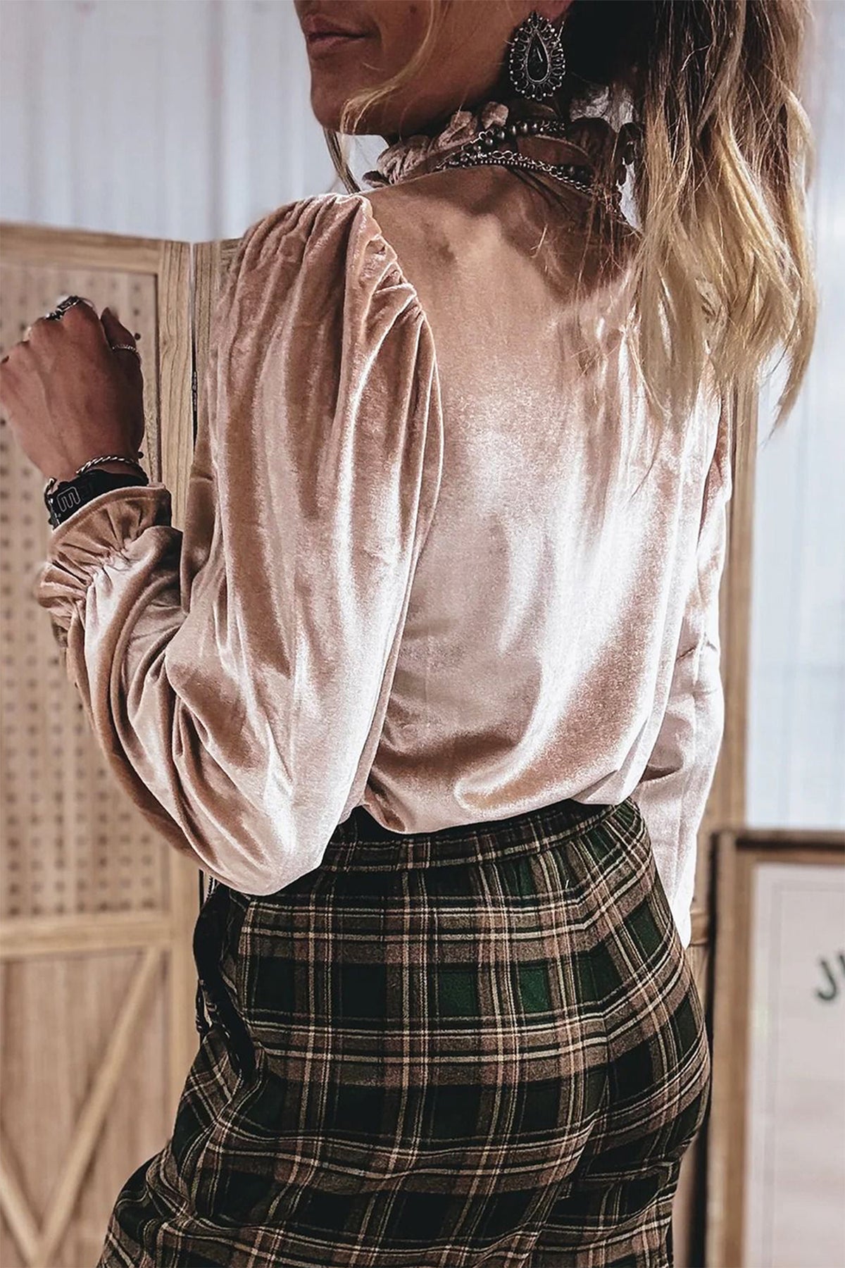 Smoke Gray Western Style Long Sleeve Stand Neck Velvet Top PREORDER ETA 3 WEEKS