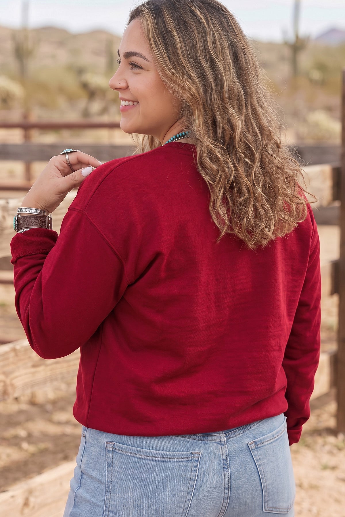 Fiery Red PRAY Letter Patchwork Round Neck Long Sleeve Plus Size Sweatshirt PREORDER ETA 3 WEEKS