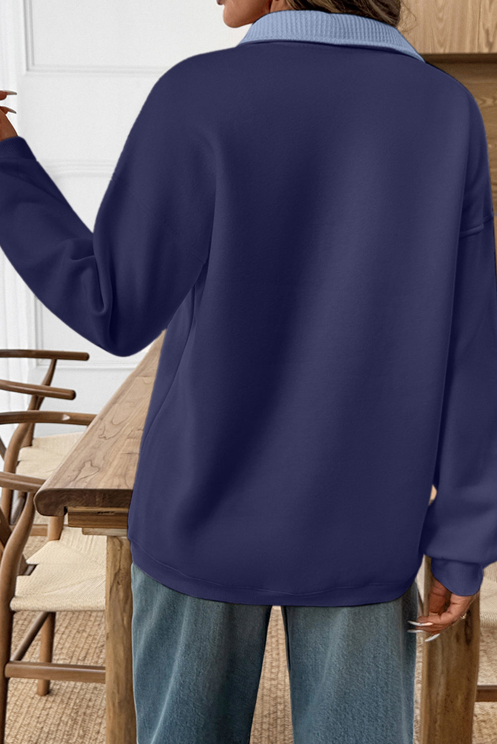 Dirty blue Drop Shoulder Metal Button Casual Pullover Sweatshirt PREORDER ETA 3 WEEKS