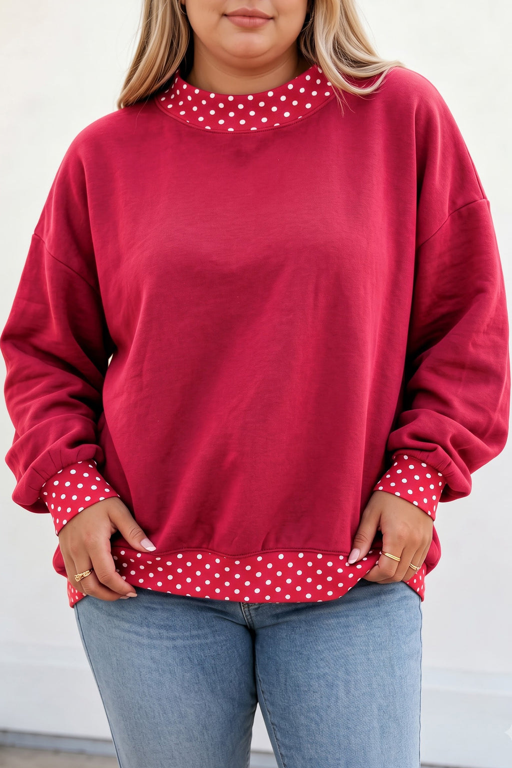 Brown Polka Dot Patchwork Round Neck Plus Size Sweatshirt PREORDER ETA 3 WEEKS