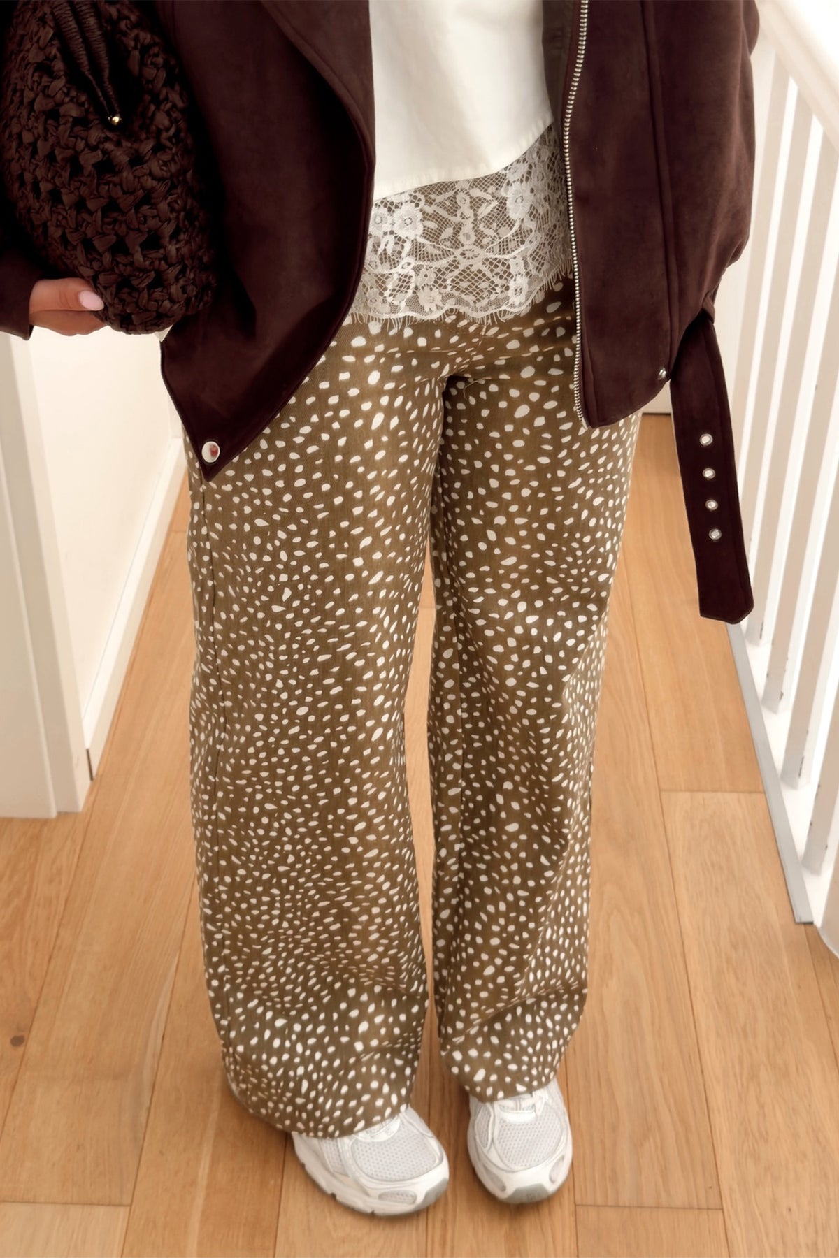 Brown Cheetah Print Pocketed Casual Shift Jeans PREORDER ETA 3 WEEKS