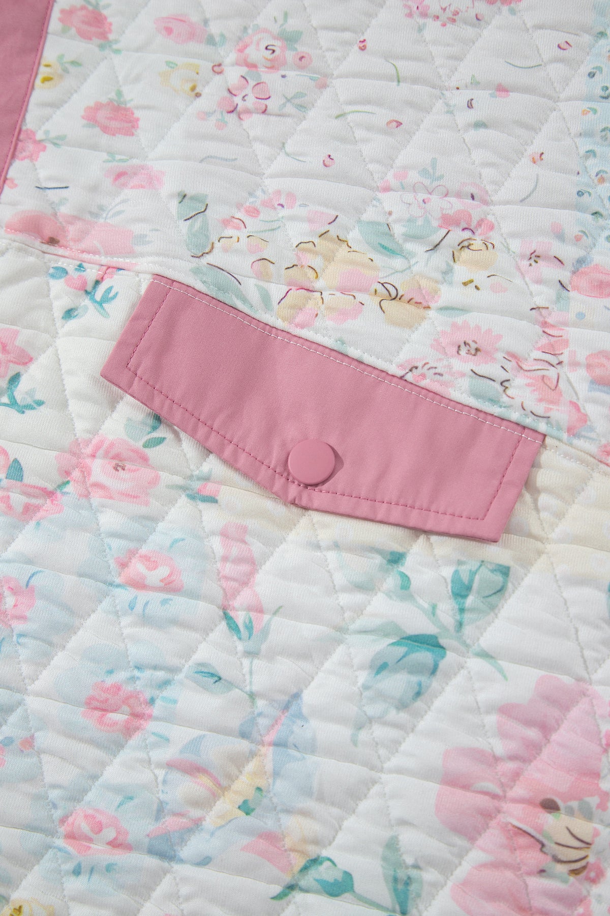 Pink Floral Quilted V-Neck Plus Size Fake Pocket Sweatshirt PREORDER ETA 3 WEEKS