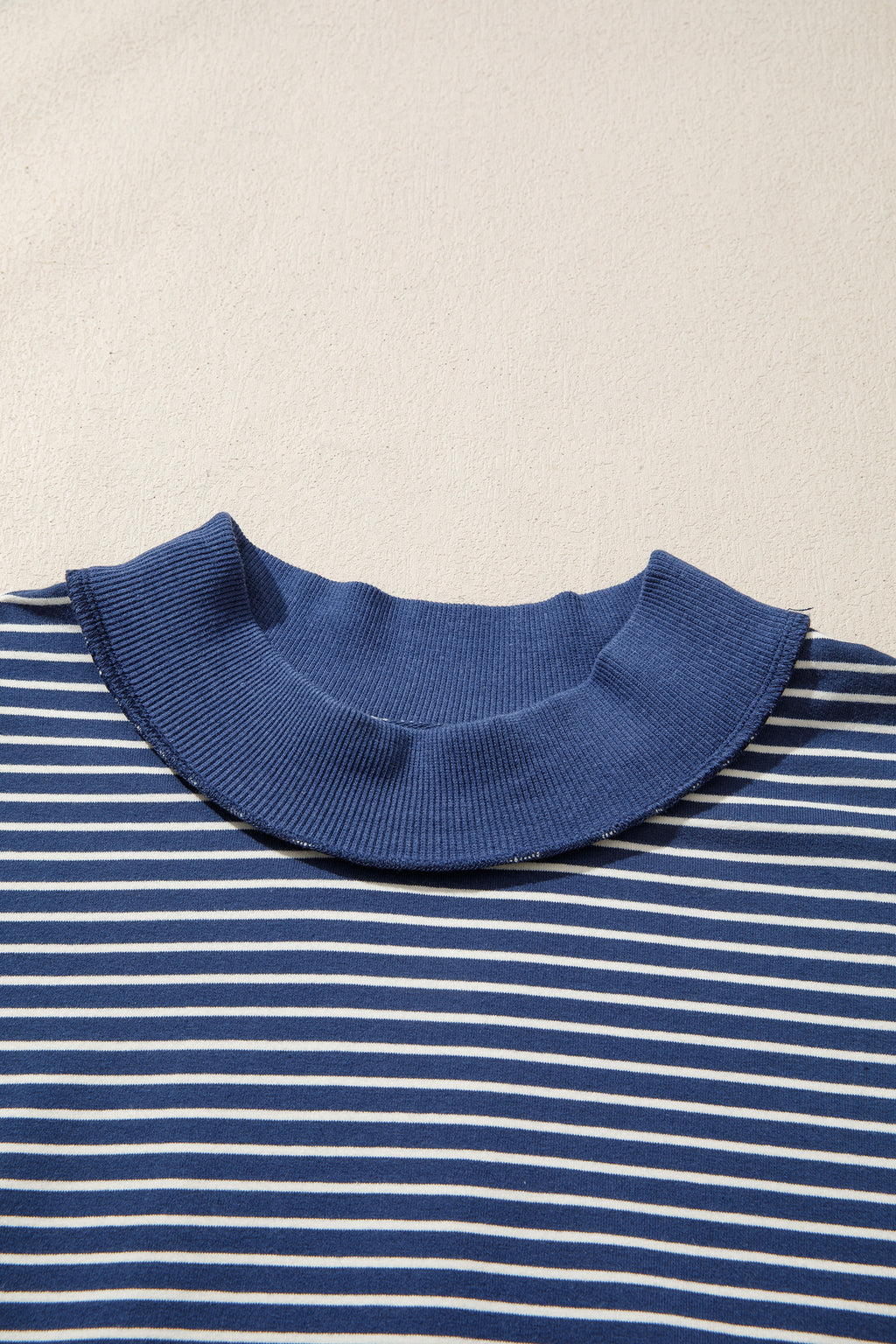 Blue Stripe Ribbed Patchwork Mock Neck Pullover Matching Shorts Set PREORDER ETA 3 WEEKS