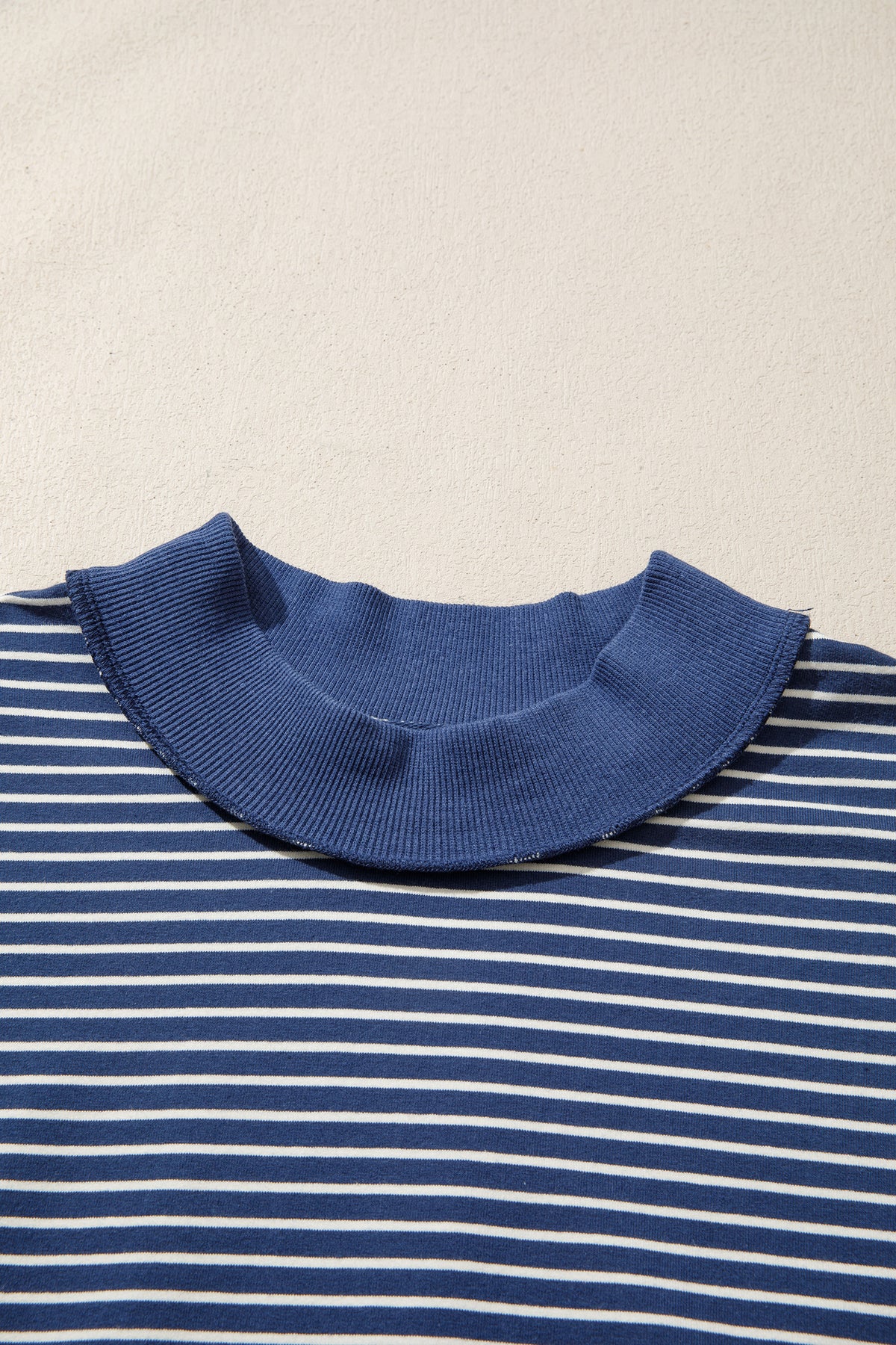 Blue Stripe Ribbed Patchwork Mock Neck Pullover Matching Shorts Set PREORDER ETA 3 WEEKS