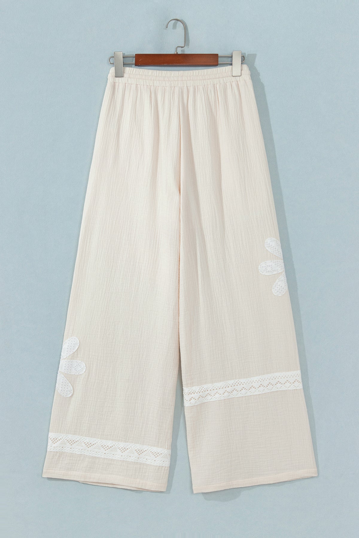 White Floral Lace Patchwork Boho Wide Leg Casual Pants PREORDER ETA 3 WEEKS