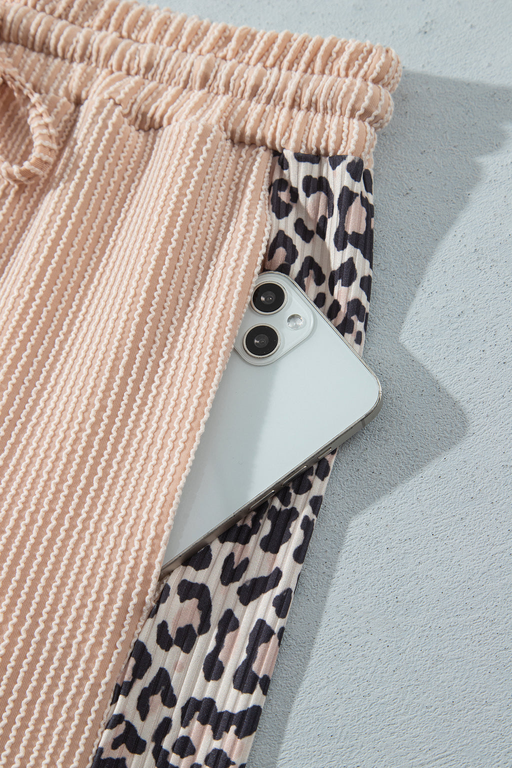 Parchment Leopard Print Twisted Ribbed Patchwork Long Sleeve Top Loose Pant Set PREORDER ETA 3 WEEKS