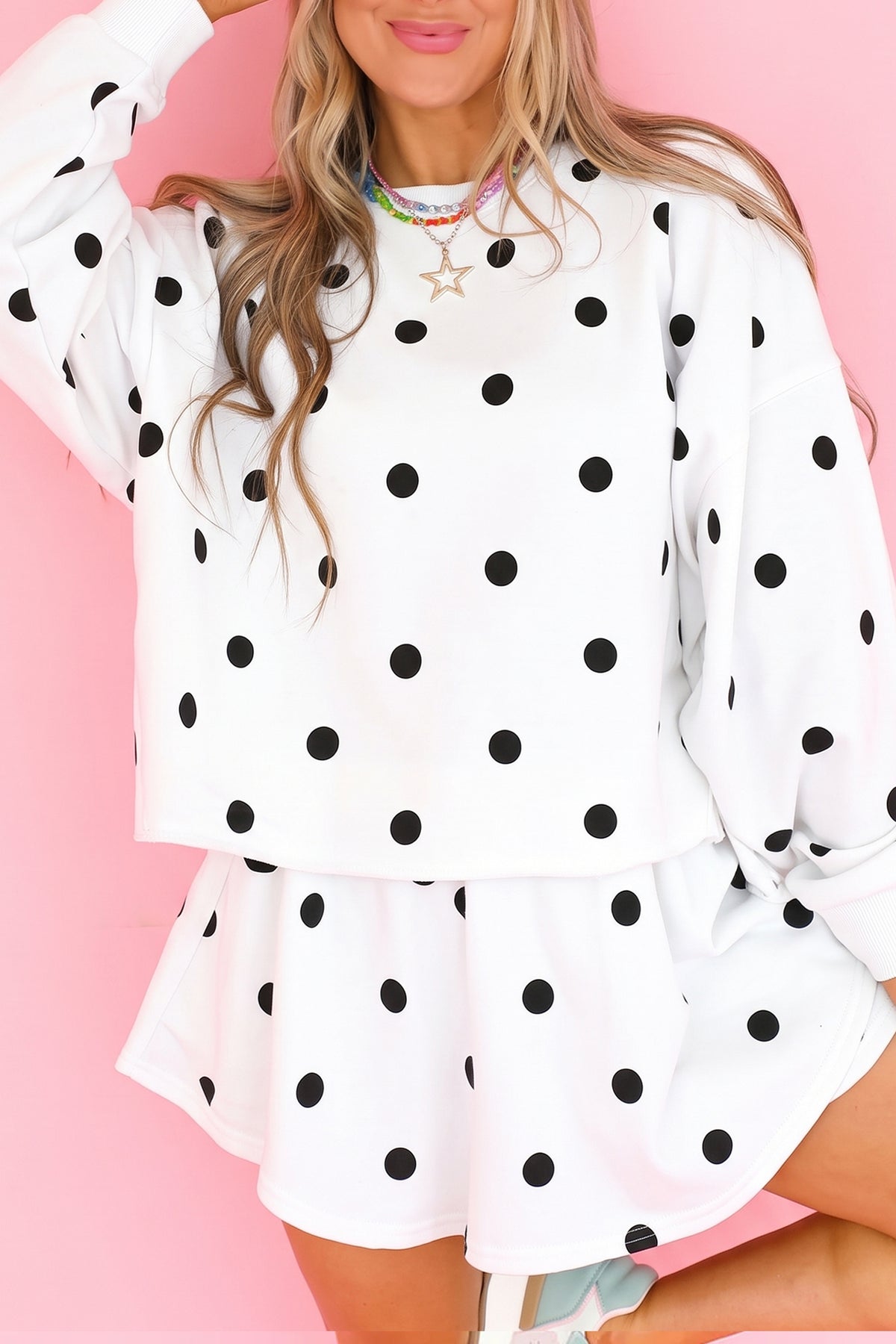 Red Polka Dot Raw Hem Relaxed Pullover Loose Skort Two Piece Set PREORDER ETA 3 WEEKS