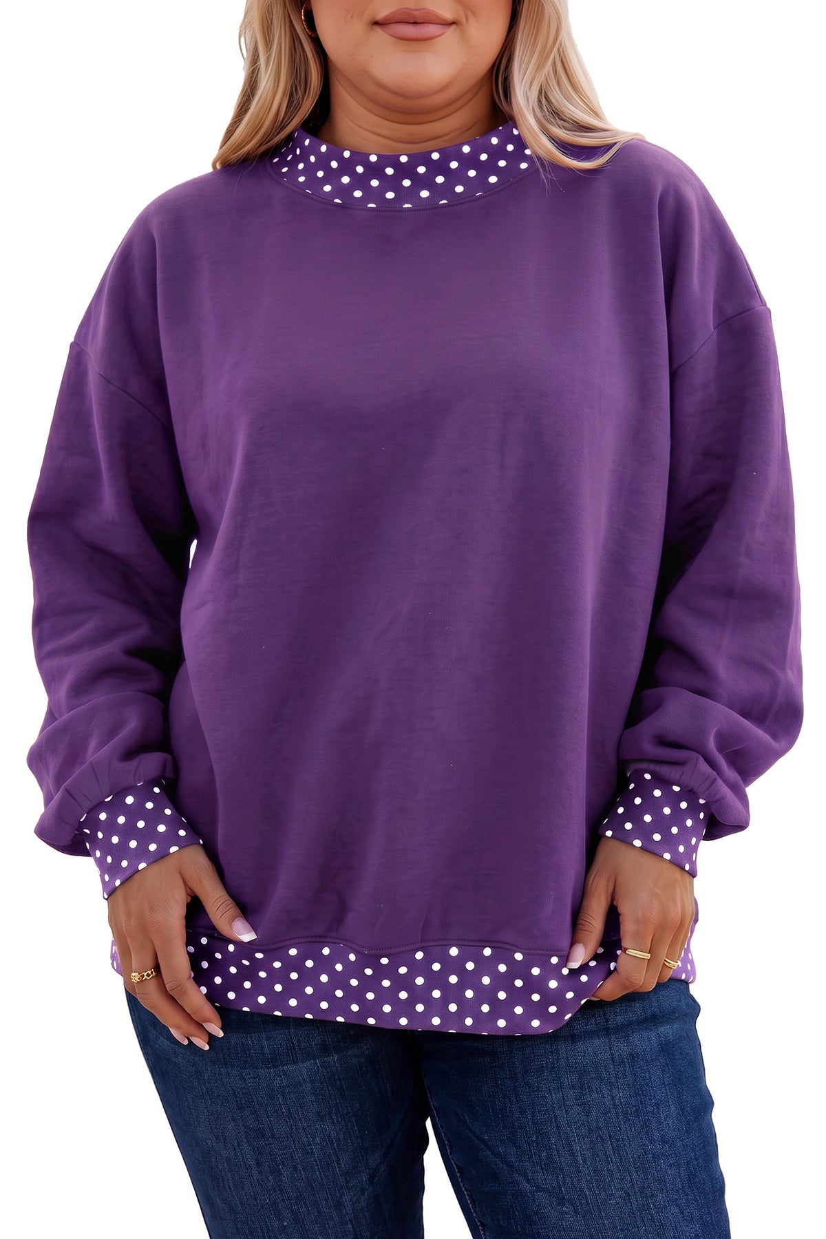 Brown Polka Dot Patchwork Round Neck Plus Size Sweatshirt PREORDER ETA 3 WEEKS