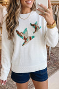 White Wild Mallard Drop Shoulder Round Neck Long Sleeve Pullover Sweater PREORDER ETA 3 WEEKS