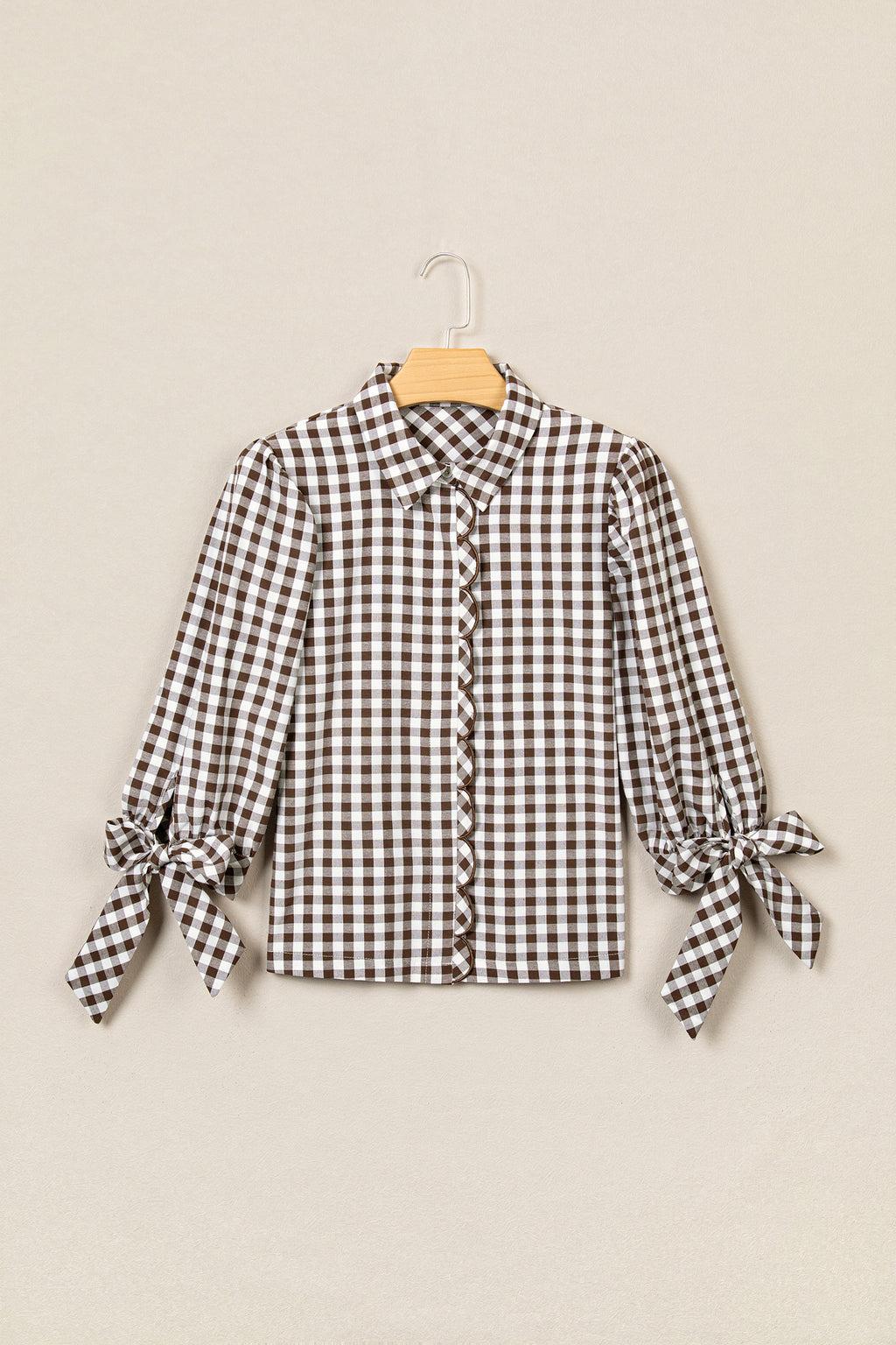 Brown Plaid Knot Half Sleeve Button Down Shirt PREORDER ETA 3 WEEKS