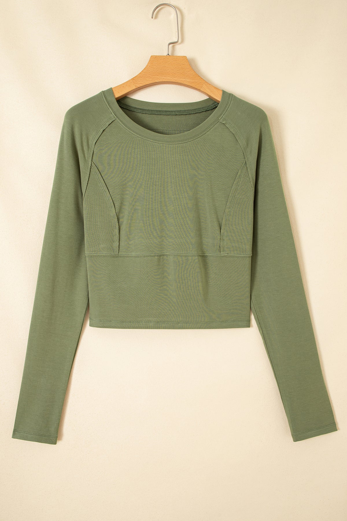 Guacamole Green Round Neck Paneling Long Sleeve Top PREORDER ETA 3 WEEKS