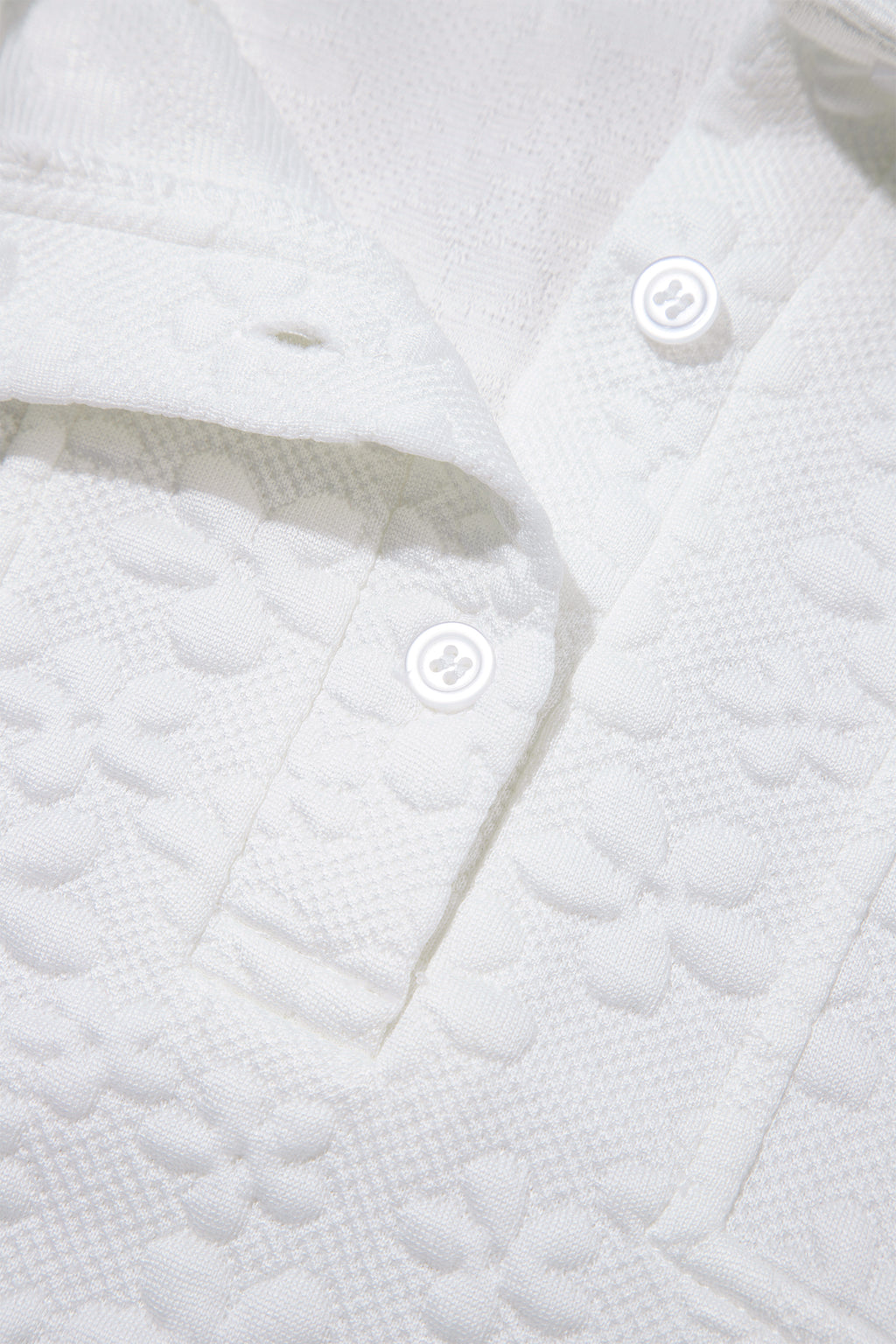 White Solid Color Textured Relaxed Button Collar Pullover Sweatshirt PREORDER ETA 3 WEEKS