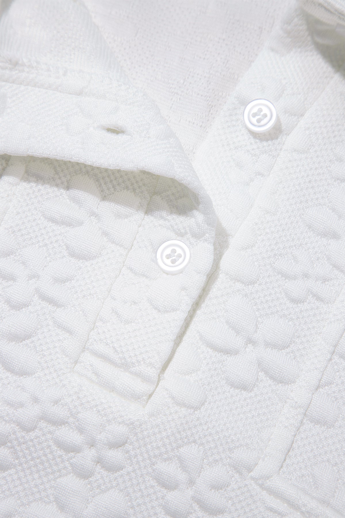 White Solid Color Textured Relaxed Button Collar Pullover Sweatshirt PREORDER ETA 3 WEEKS