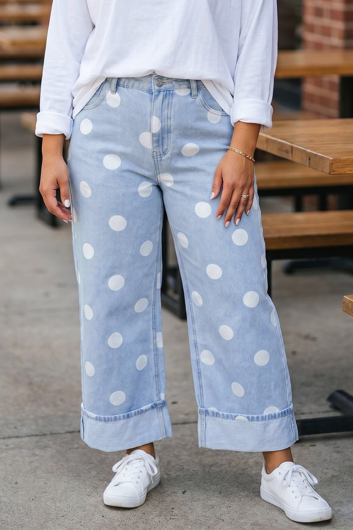 Sky Blue Polka Dot Full Length Regular Fit Plus Size Jeans PREORDER ETA 3 WEEKS