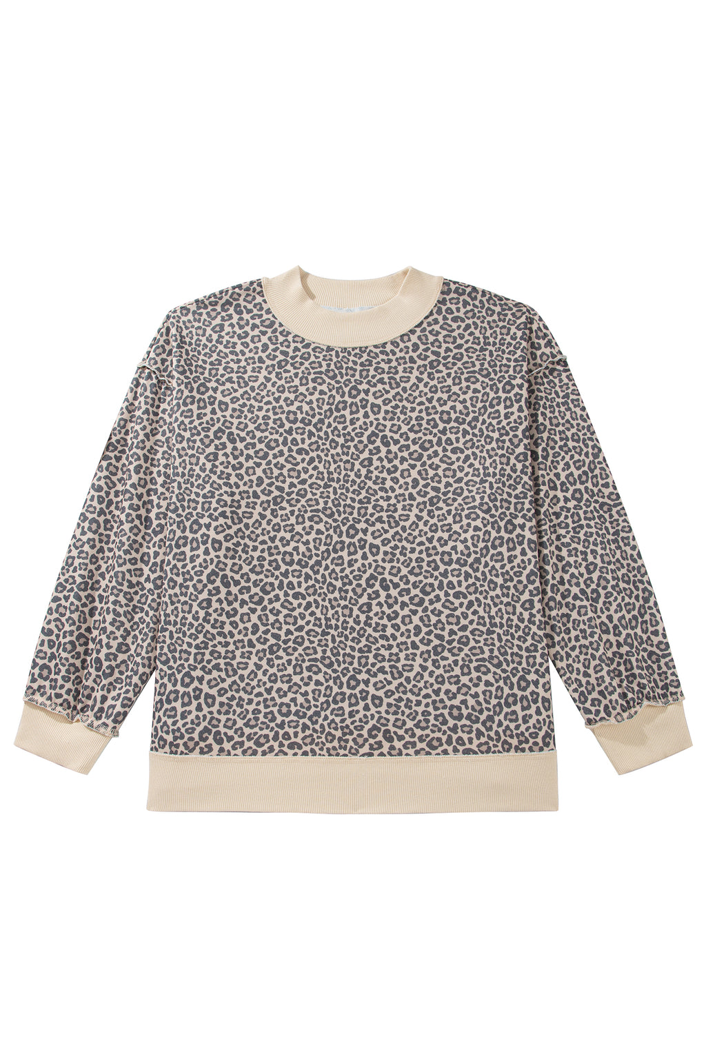 Multicolour Plus Size Leopard Print Ribbed Color Block Mock Neck Tunic Sweatshirt PREORDER ETA 3 WEEKS
