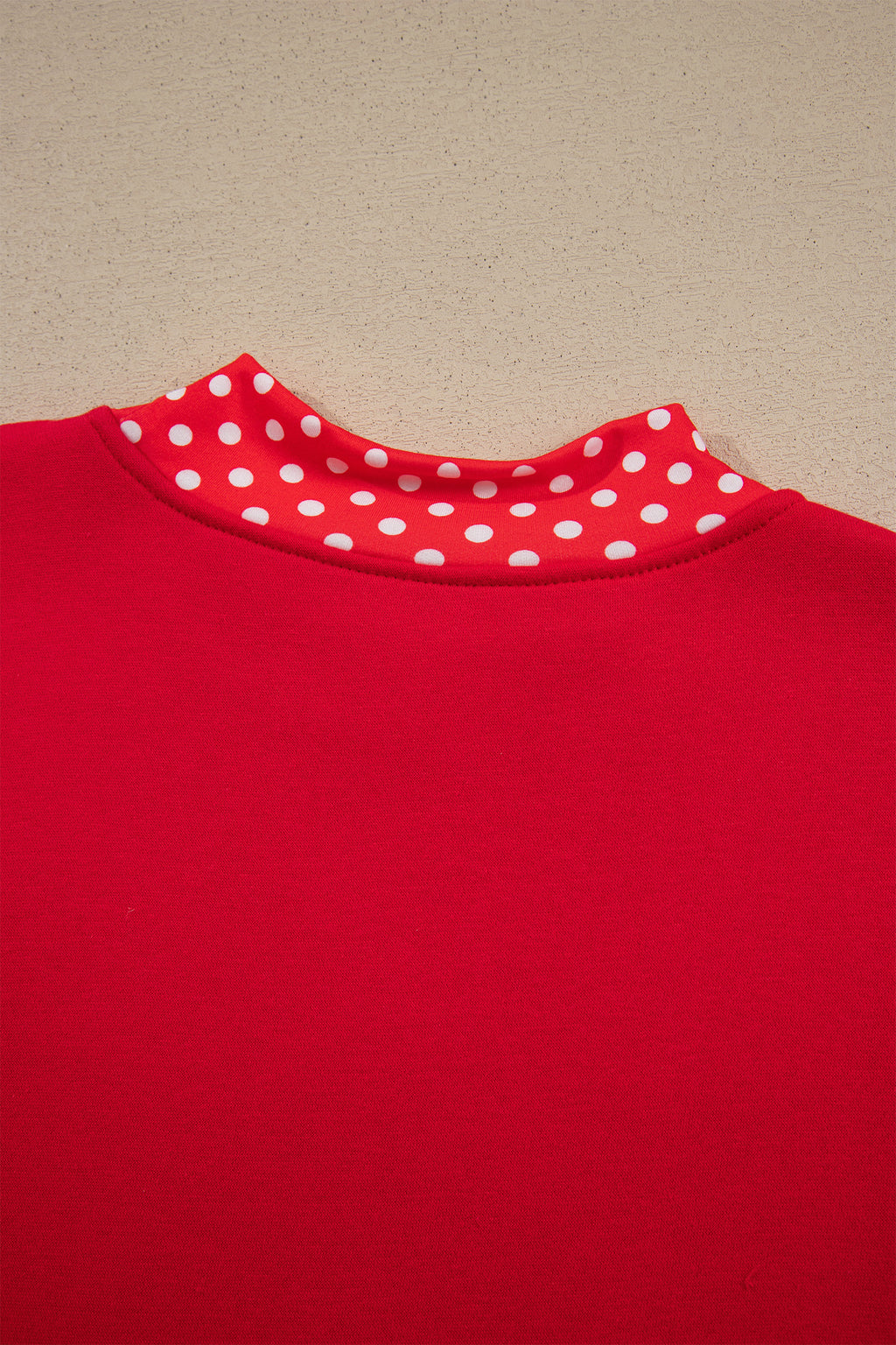 Tomato Red Polka Dot Letter Print Contrast Trim Mock Neck Sweatshirt PREORDER ETA 3 WEEKS