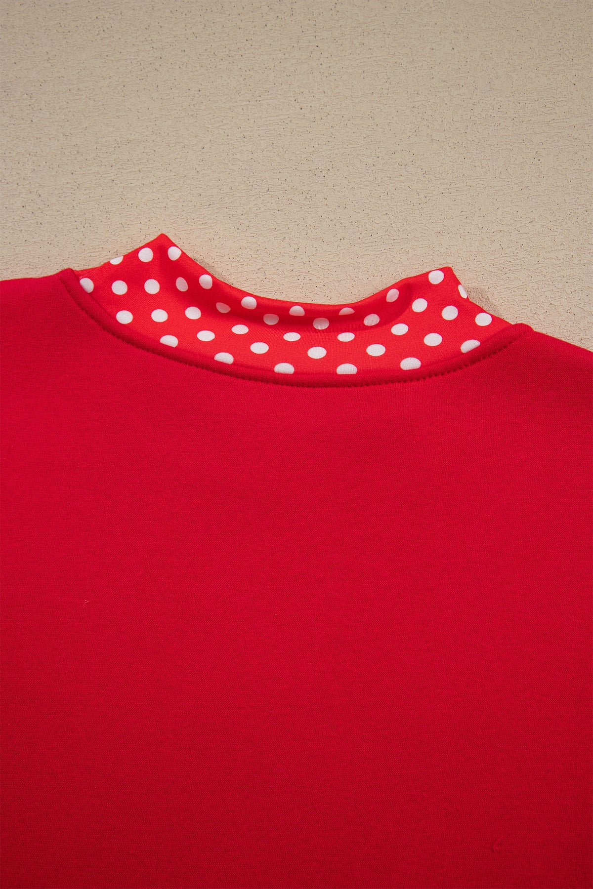Tomato Red Polka Dot Letter Print Contrast Trim Mock Neck Sweatshirt PREORDER ETA 3 WEEKS