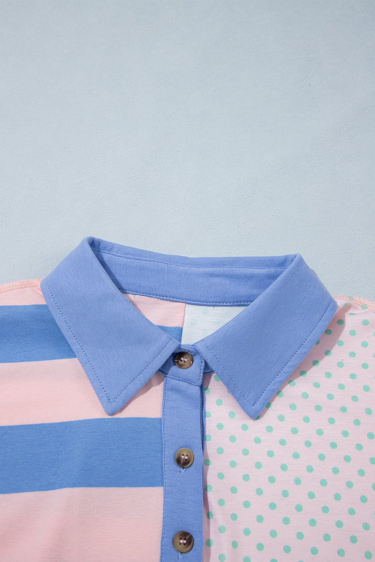 Pink Striped Polka Dot Patchwork Polo Collar Long Sleeve Top PREORDER ETA 3 WEEKS