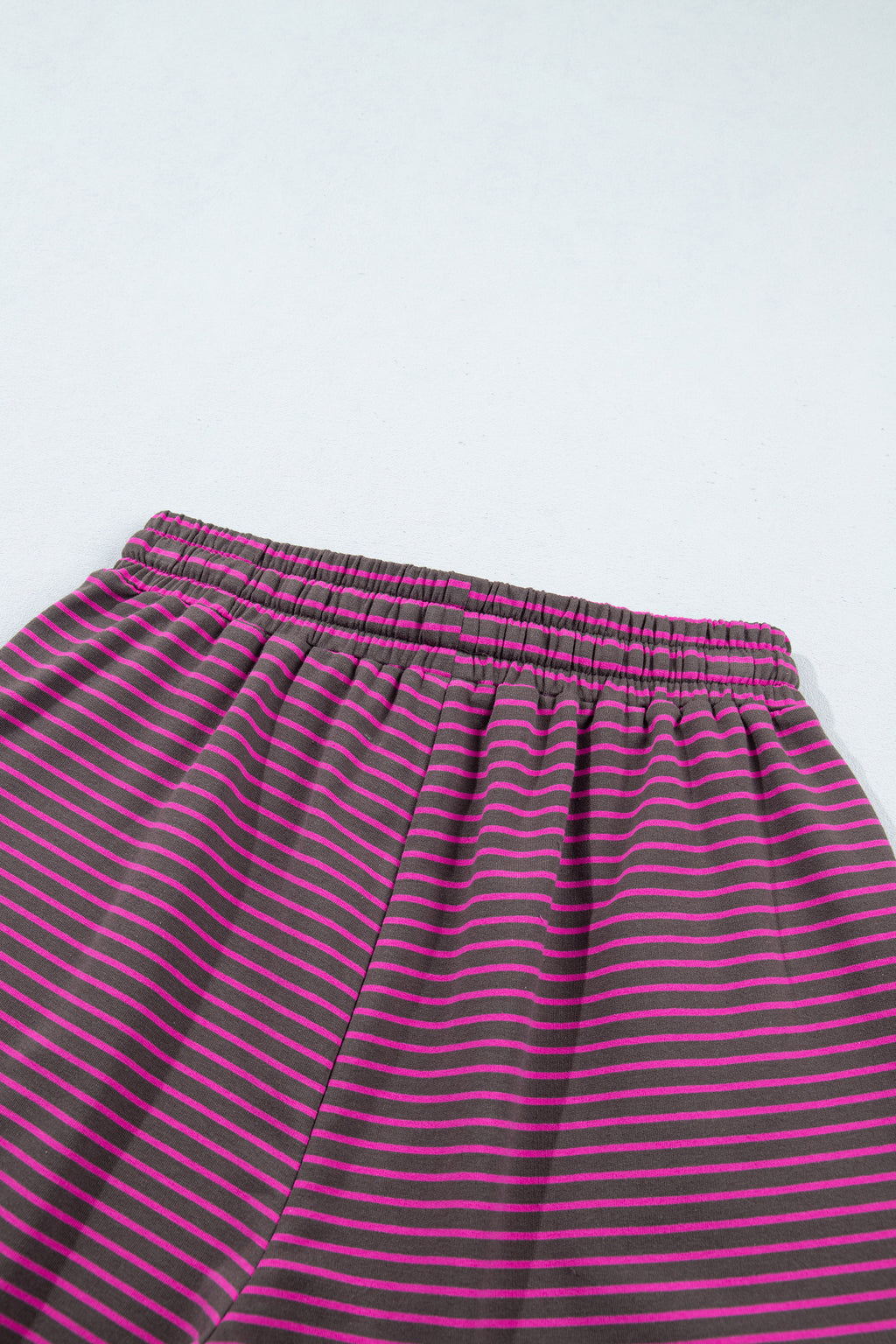 Blue Stripe Ribbed Patchwork Mock Neck Pullover Matching Shorts Set PREORDER ETA 3 WEEKS
