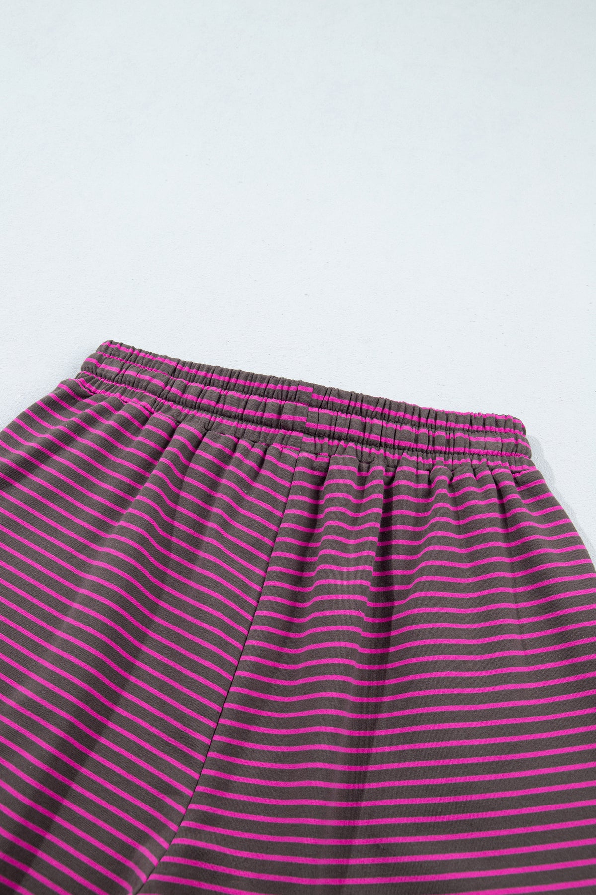 Blue Stripe Ribbed Patchwork Mock Neck Pullover Matching Shorts Set PREORDER ETA 3 WEEKS