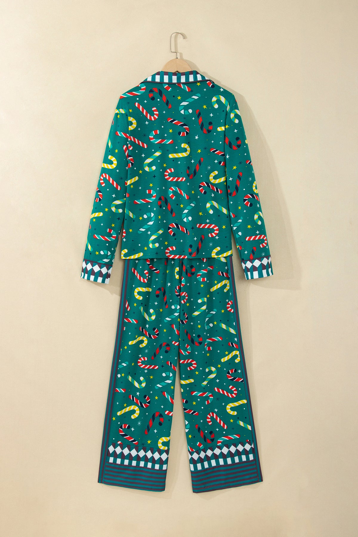Green Abstract Candy Cane Print Long Sleeve Two Piece Lounge Set PREORDER ETA 3 WEEKS