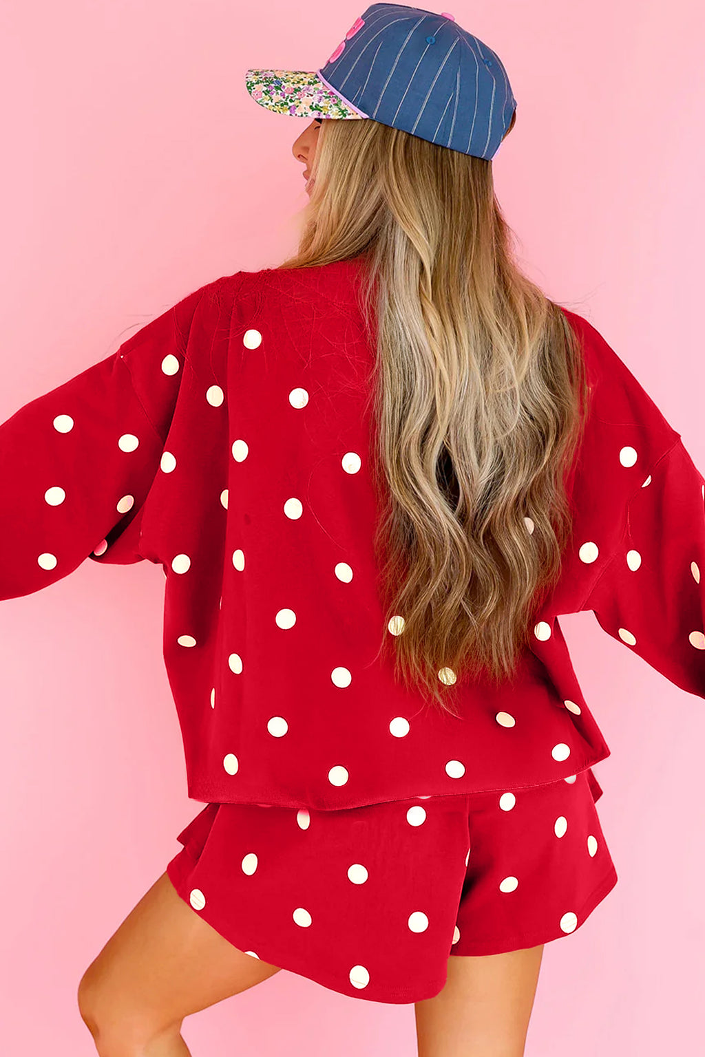 Red Polka Dot Raw Hem Relaxed Pullover Loose Skort Two Piece Set PREORDER ETA 3 WEEKS