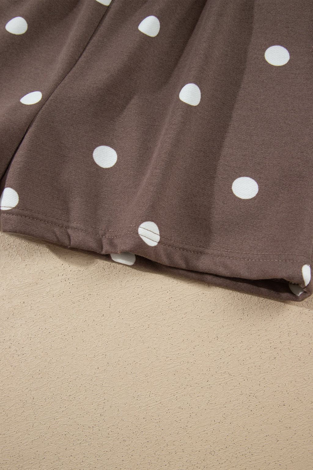 Brown Polka Dot Ribbed Trim Long Sleeve Top Casual Short Set PREORDER ETA 3 WEEKS