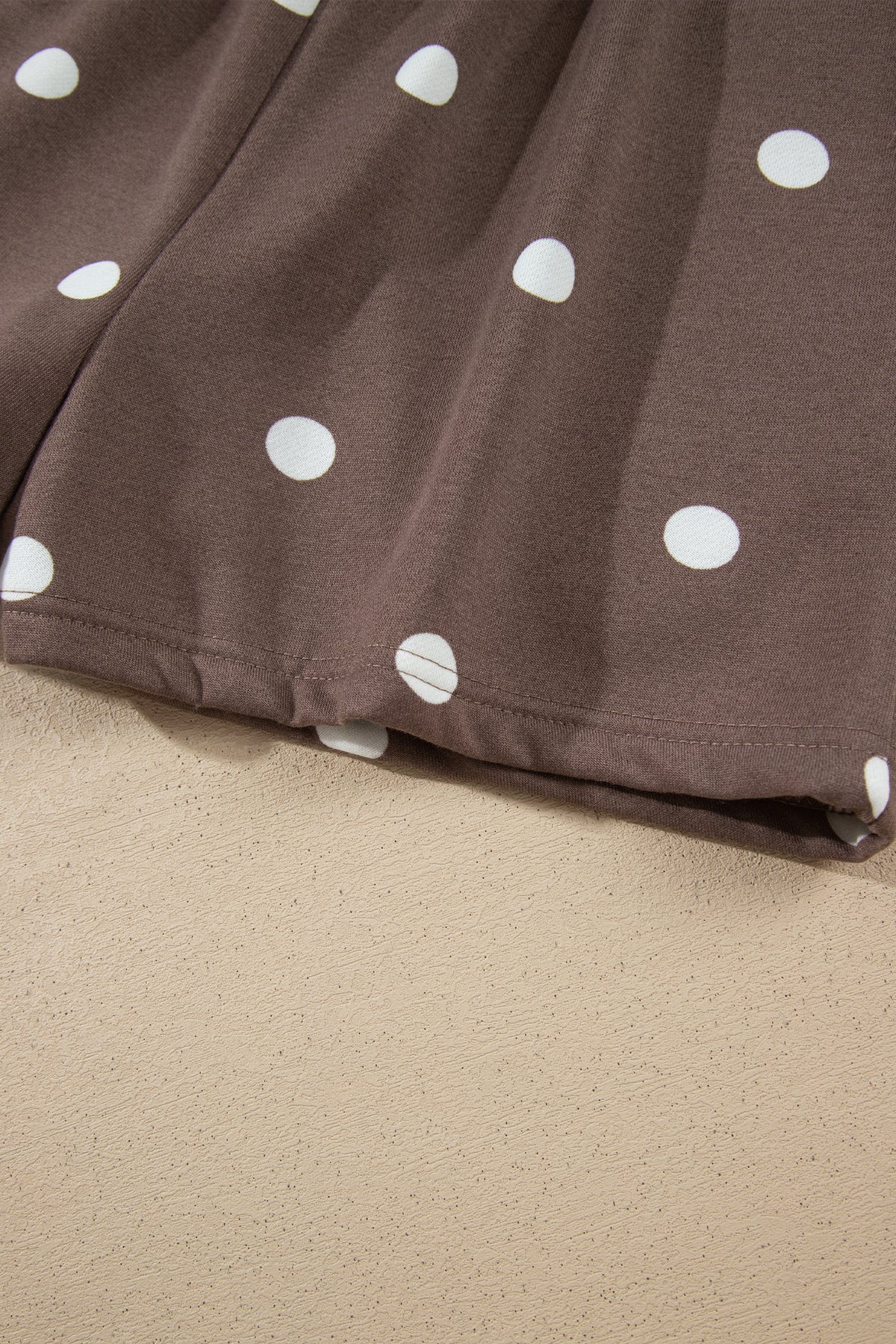Brown Polka Dot Ribbed Trim Long Sleeve Top Casual Short Set PREORDER ETA 3 WEEKS