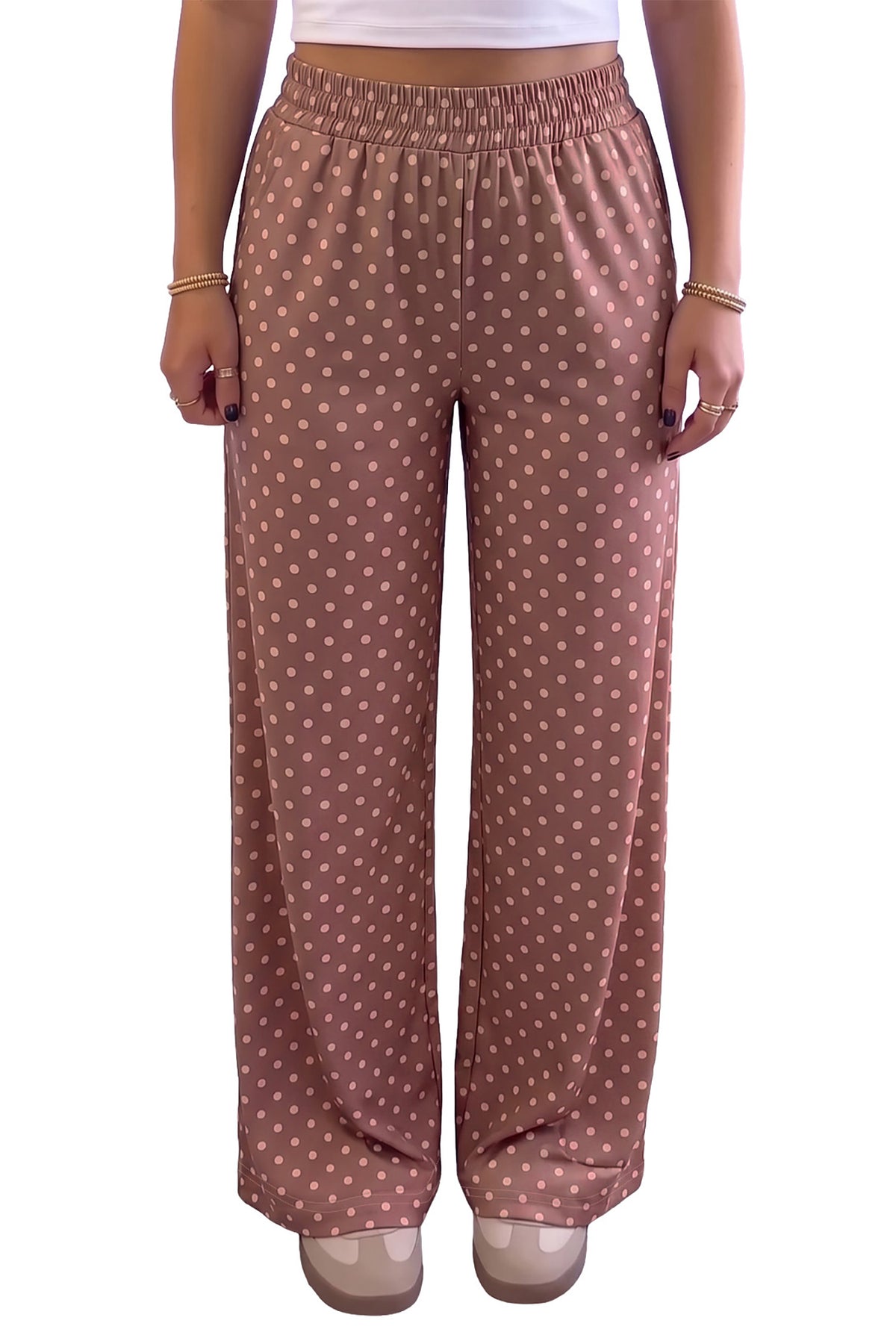 Brown Polka Dot Printed Casual Loose Pants PREORDER ETA 3 WEEKS