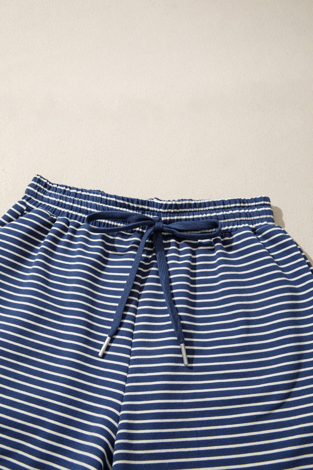 Blue Stripe Ribbed Patchwork Mock Neck Pullover Matching Shorts Set PREORDER ETA 3 WEEKS