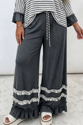 Dark Grey Tiered Ruffled Casual Plus Size Wide Leg Pants PREORDER ETA 3 WEEKS