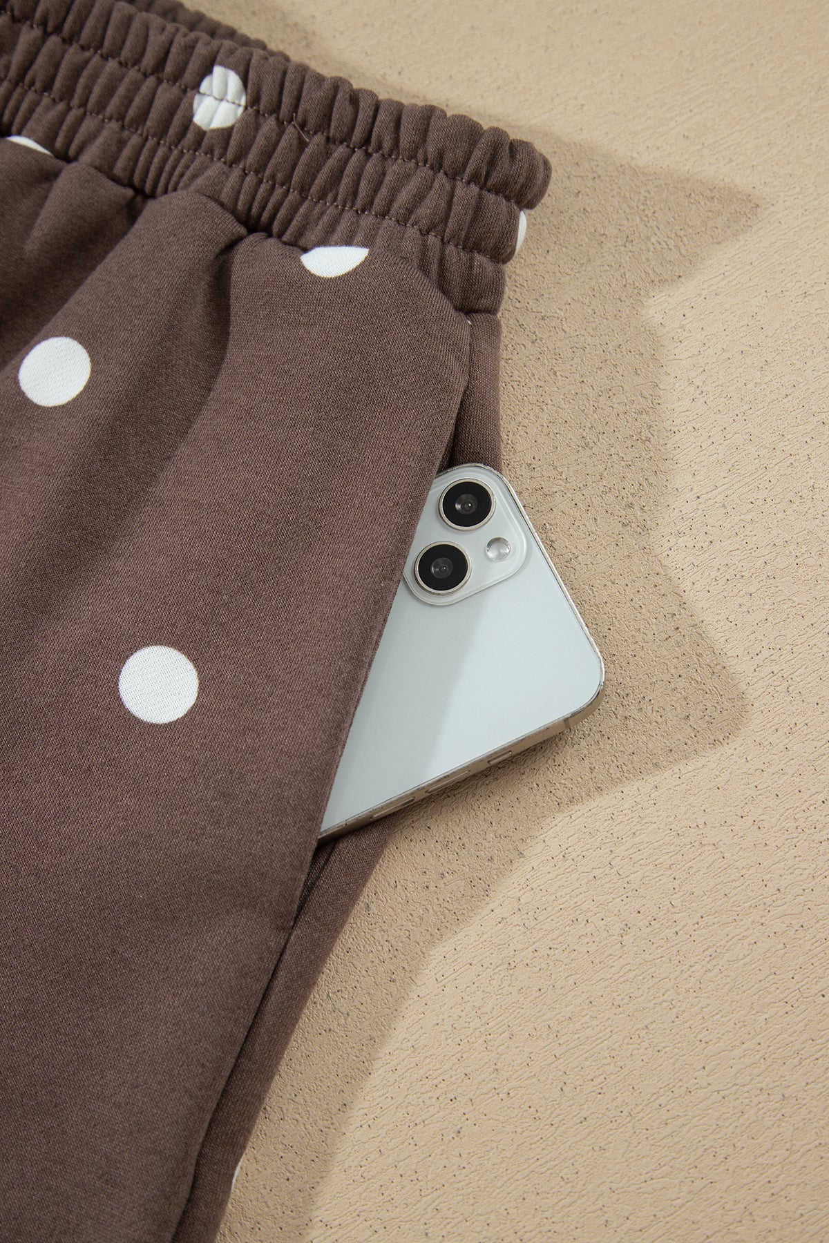 Brown Polka Dot Ribbed Trim Long Sleeve Top Casual Short Set PREORDER ETA 3 WEEKS