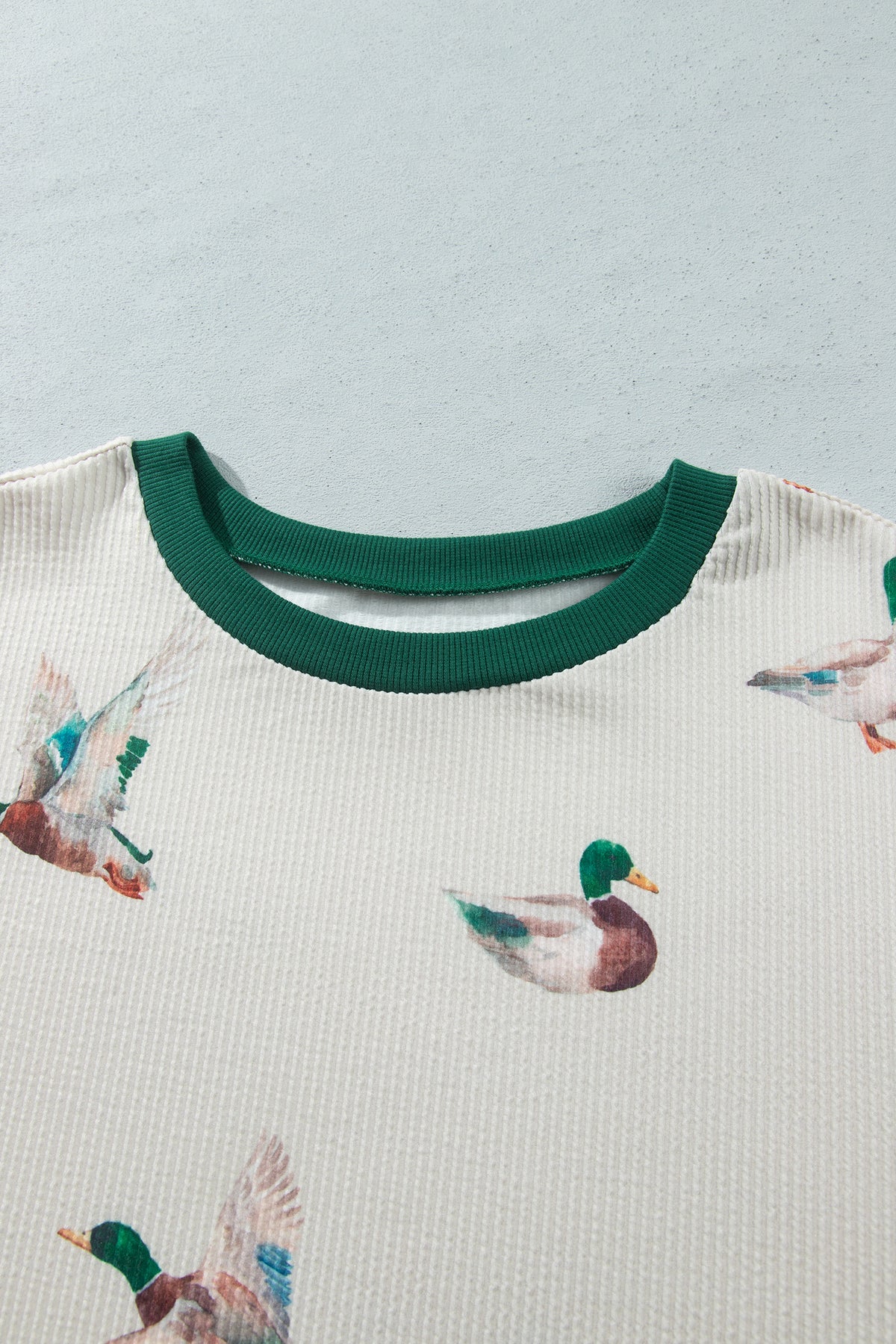 Beige Mallard Duck Print Plus Size Twisted Ribbed Top PREORDER ETA 3 WEEKS
