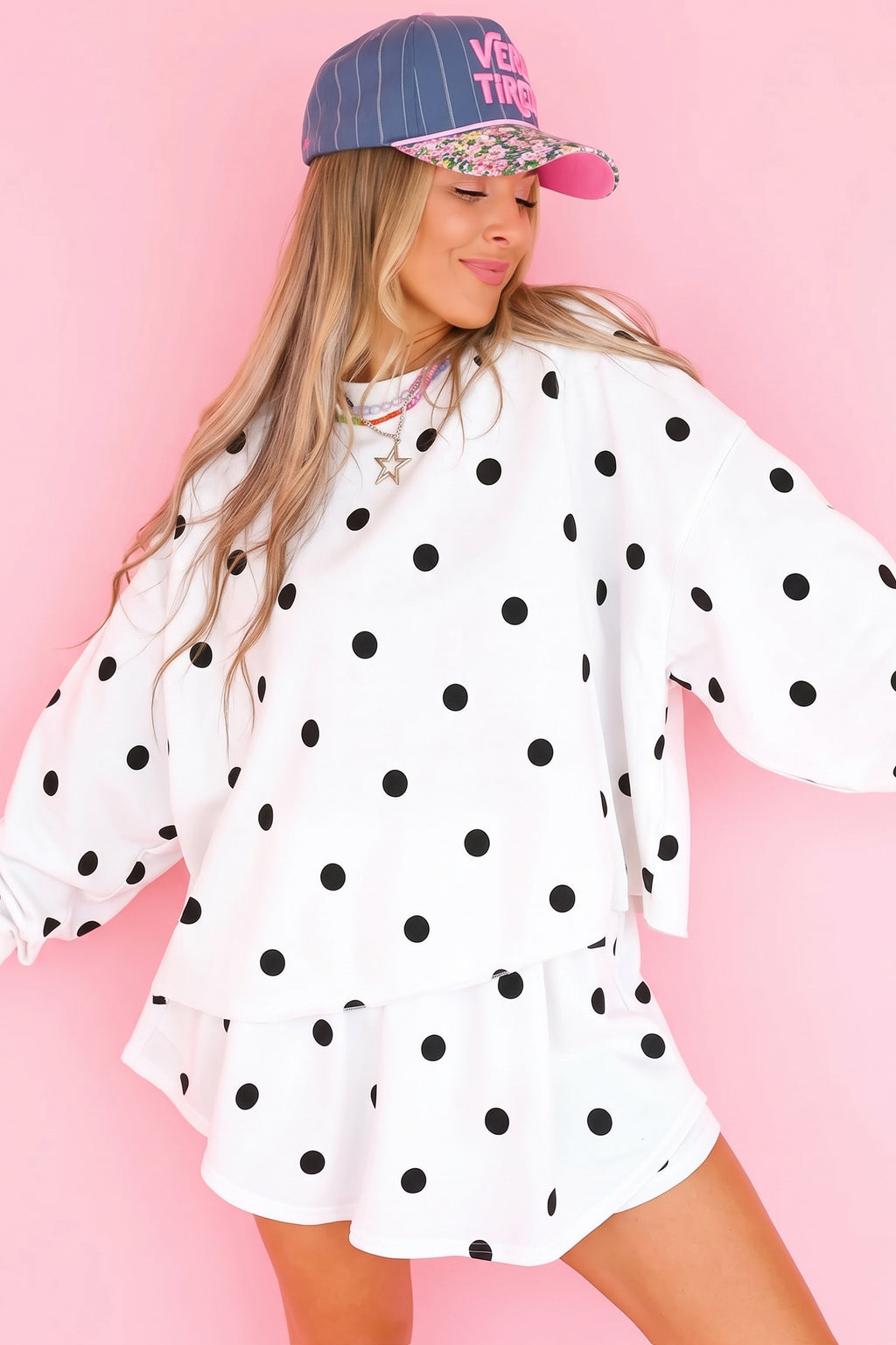 Red Polka Dot Raw Hem Relaxed Pullover Loose Skort Two Piece Set PREORDER ETA 3 WEEKS