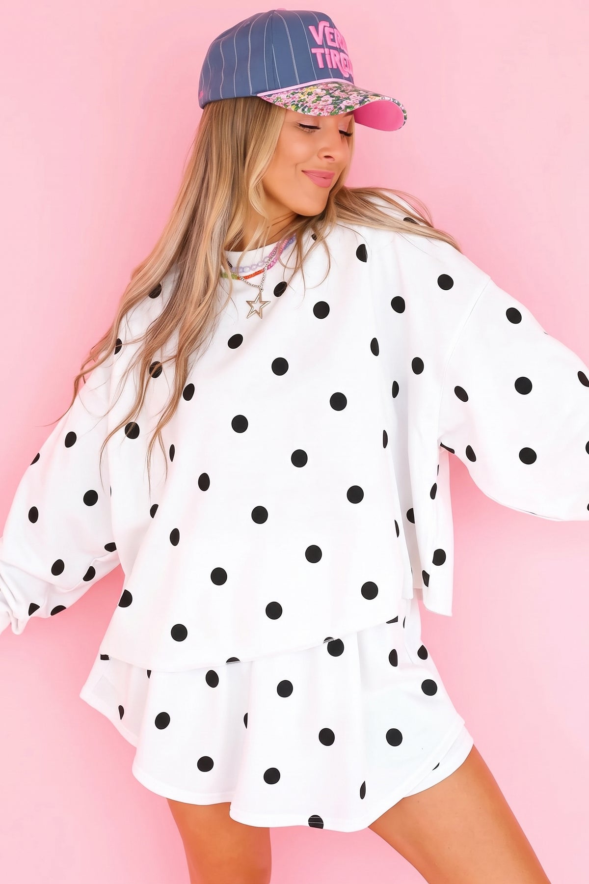 Red Polka Dot Raw Hem Relaxed Pullover Loose Skort Two Piece Set PREORDER ETA 3 WEEKS