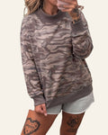 Multicolour Camouflage Print Mock Neck Casual Pullover Sweatshirt PREORDER ETA 3 WEEKS