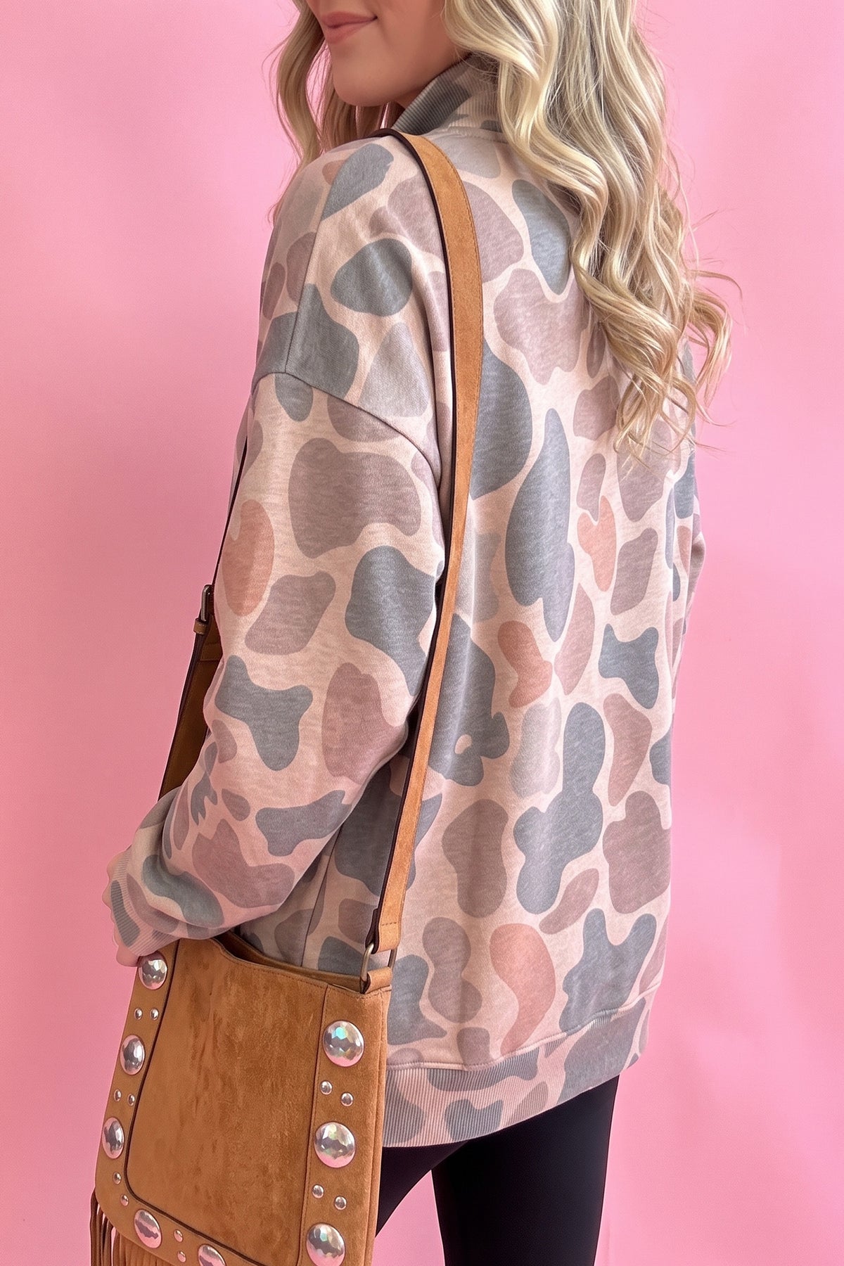 Multicolour Half Button Camouflage Stand Neck Pullover Sweatshirt PREORDER ETA 3 WEEKS