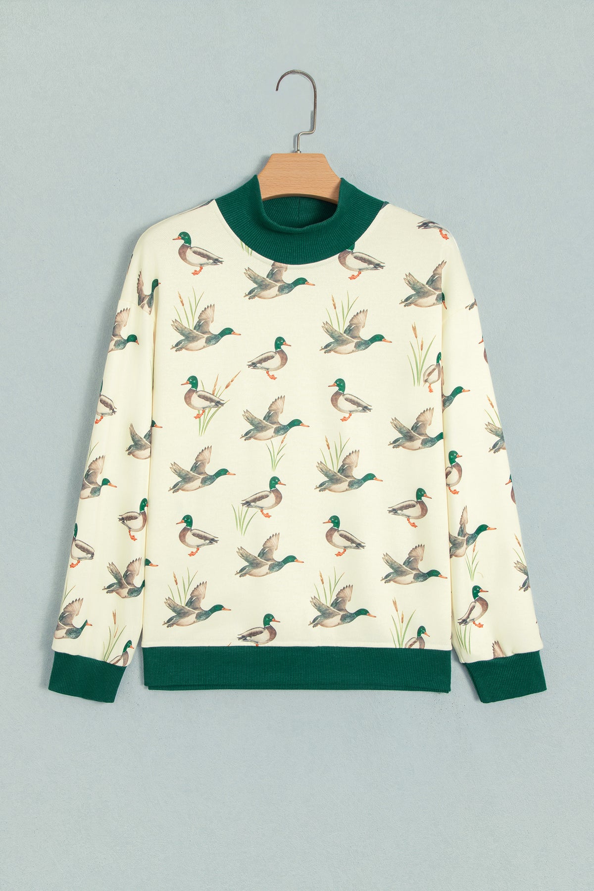 Multicolour Mallard Print Patchwork Colorblock High Neck Sweatshirt PREORDER ETA 3 WEEKS
