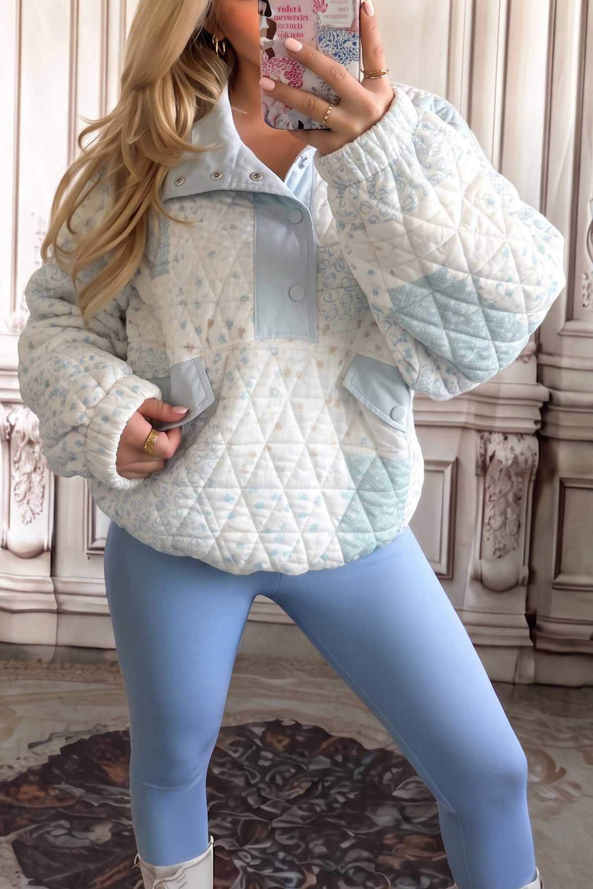 Multicolour Floral Quilted Half Button Pocketed Pullover Sweatshirt PREORDER ETA 3 WEEKS