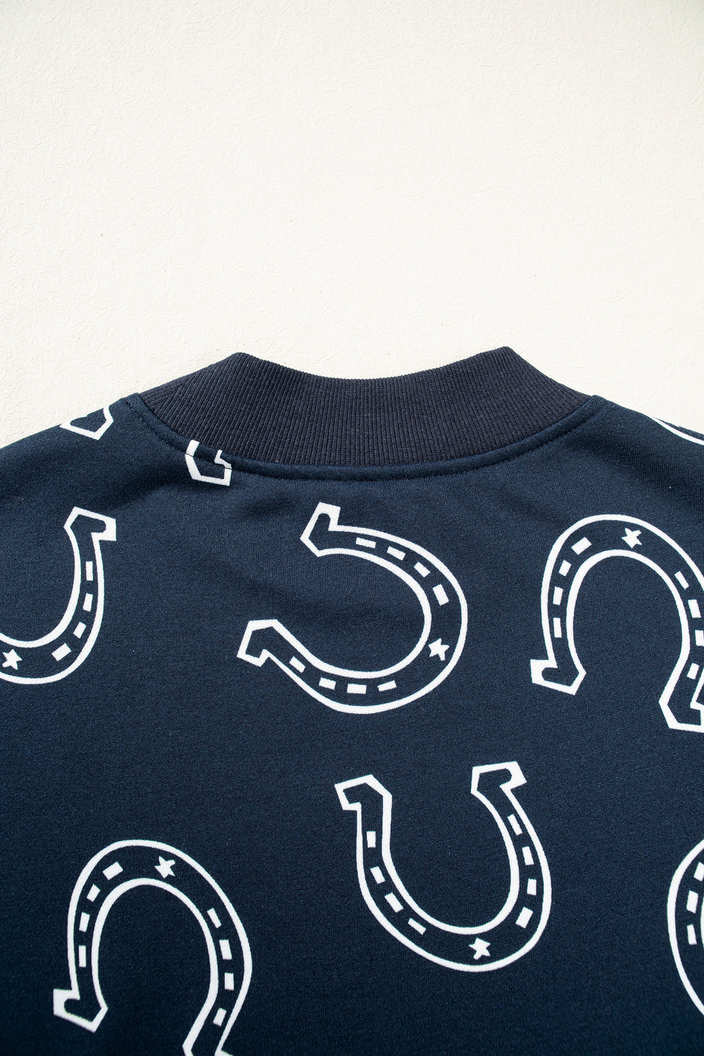 Blue Western Horseshoe Print Mock Neck Casual Pullover Sweatshirt PREORDER ETA 3 WEEKS