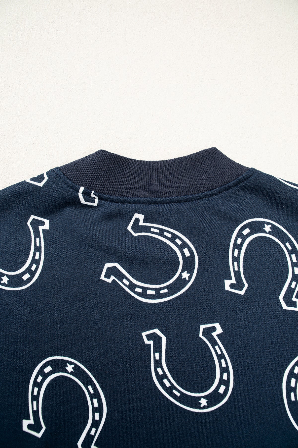 Blue Western Horseshoe Print Mock Neck Casual Pullover Sweatshirt PREORDER ETA 3 WEEKS