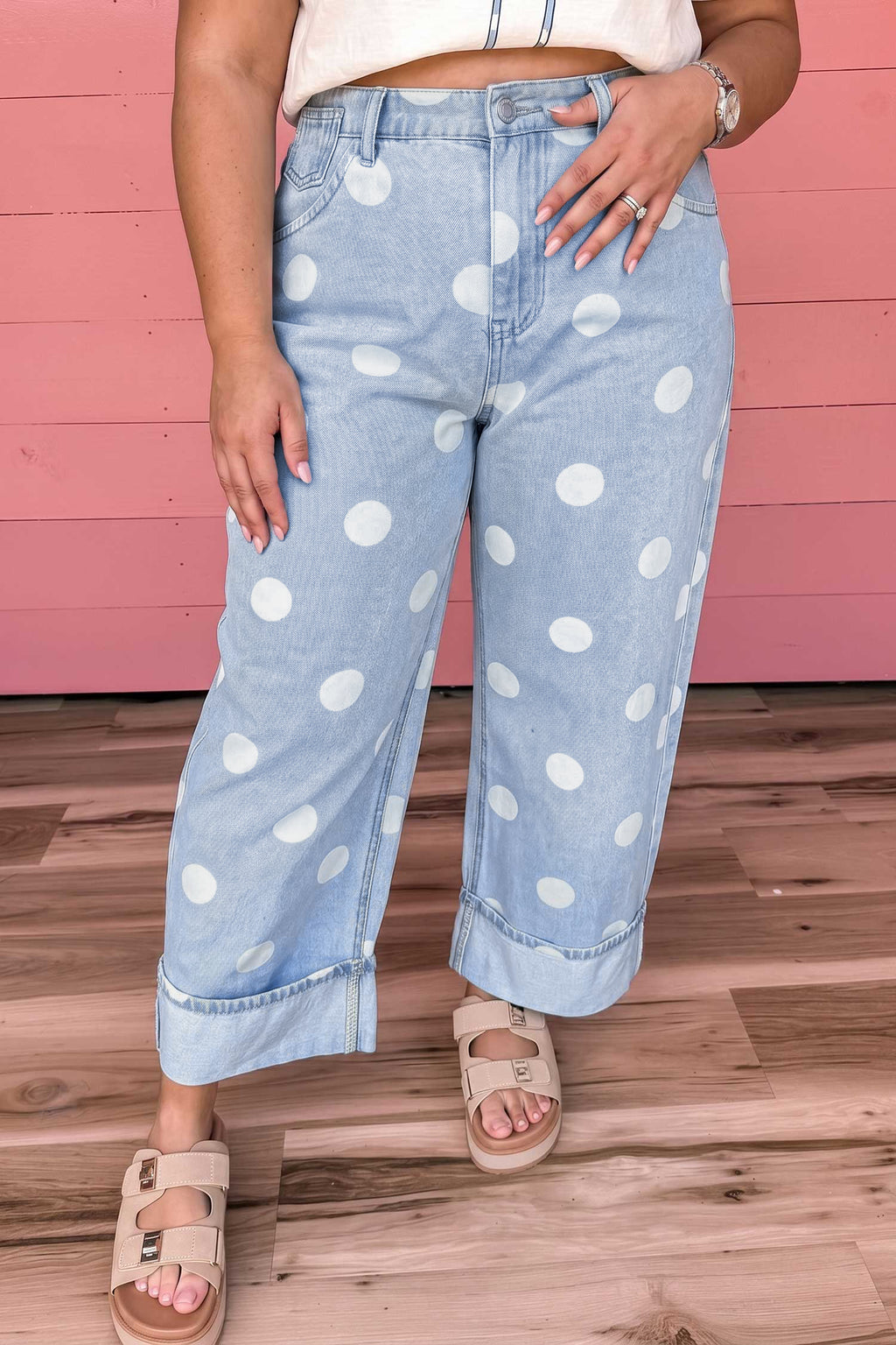 Sky Blue Polka Dot Full Length Regular Fit Plus Size Jeans PREORDER ETA 3 WEEKS