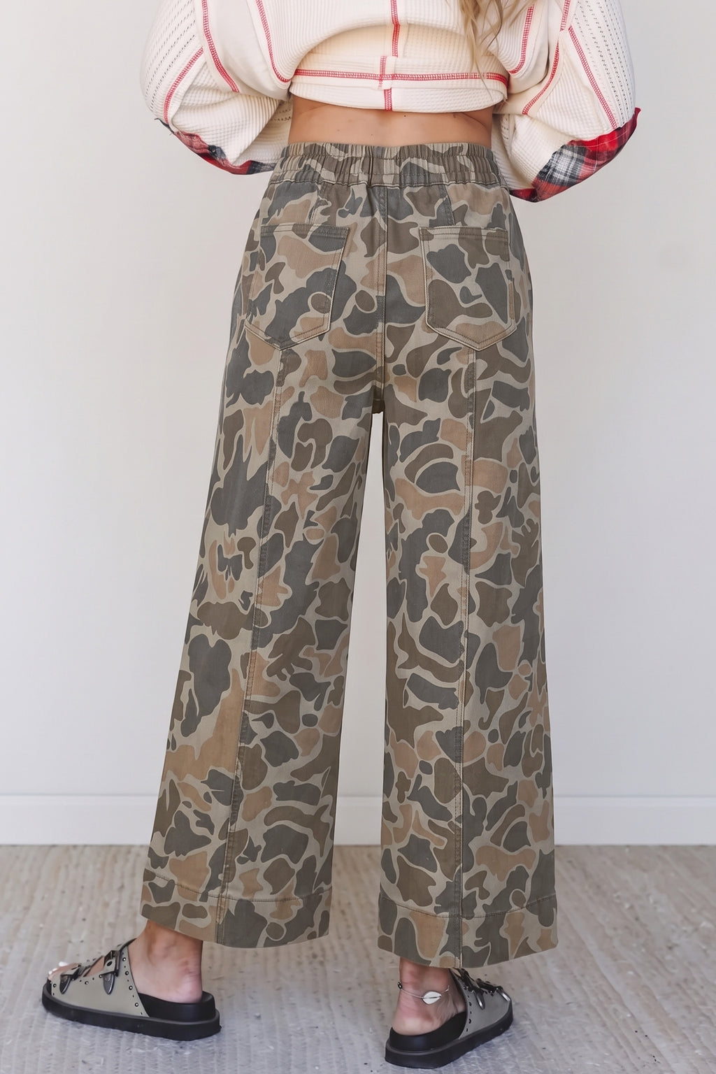 Multicolour Camouflage Print Drawstring Waist Pocket Shift Jeans