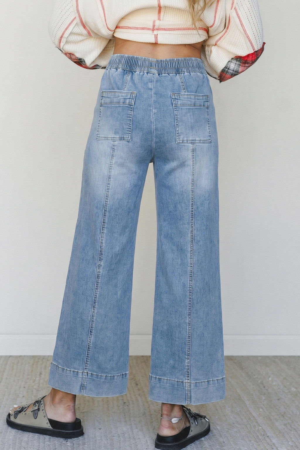 Beau Blue Drawstring Waist Wide Leg Ankle Length Jeans PREORDER ETA 3 WEEKS