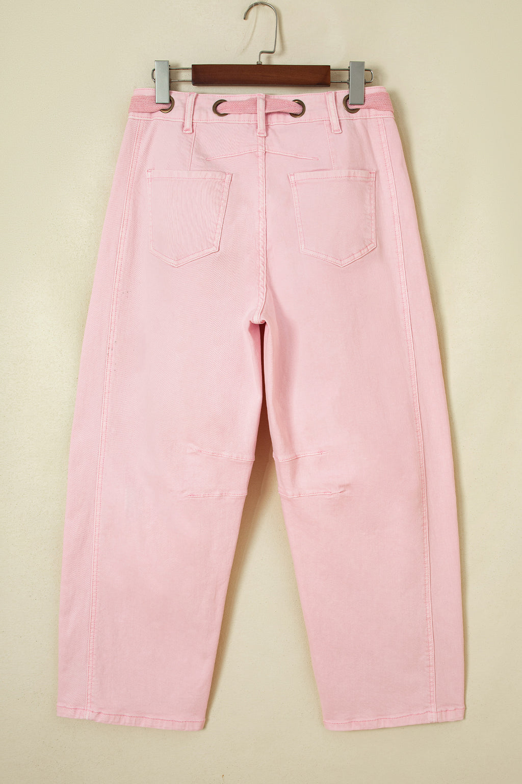Light Pink Solid Color Grommet Detail Knot Waist Barrel Jeans PREORDER ETA 3 WEEKS