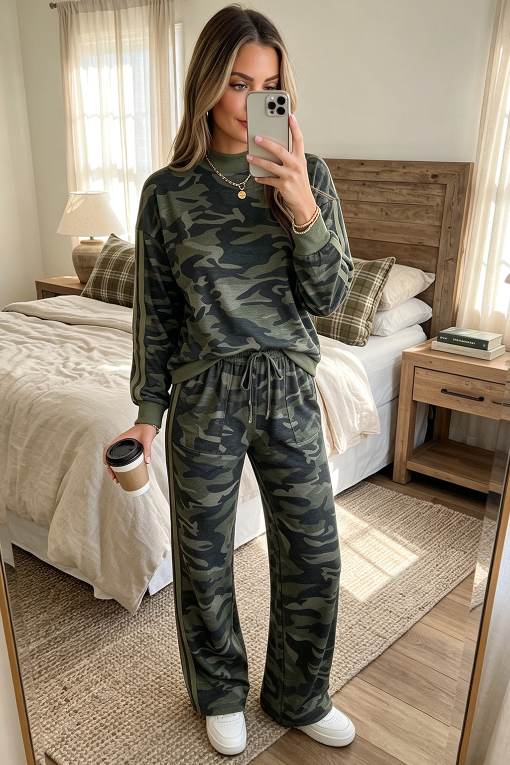 Multicolour Camouflage Patchwork Striped Detail Long Sleeve Top Casual Pants Set PREORDER ETA 3 WEEKS