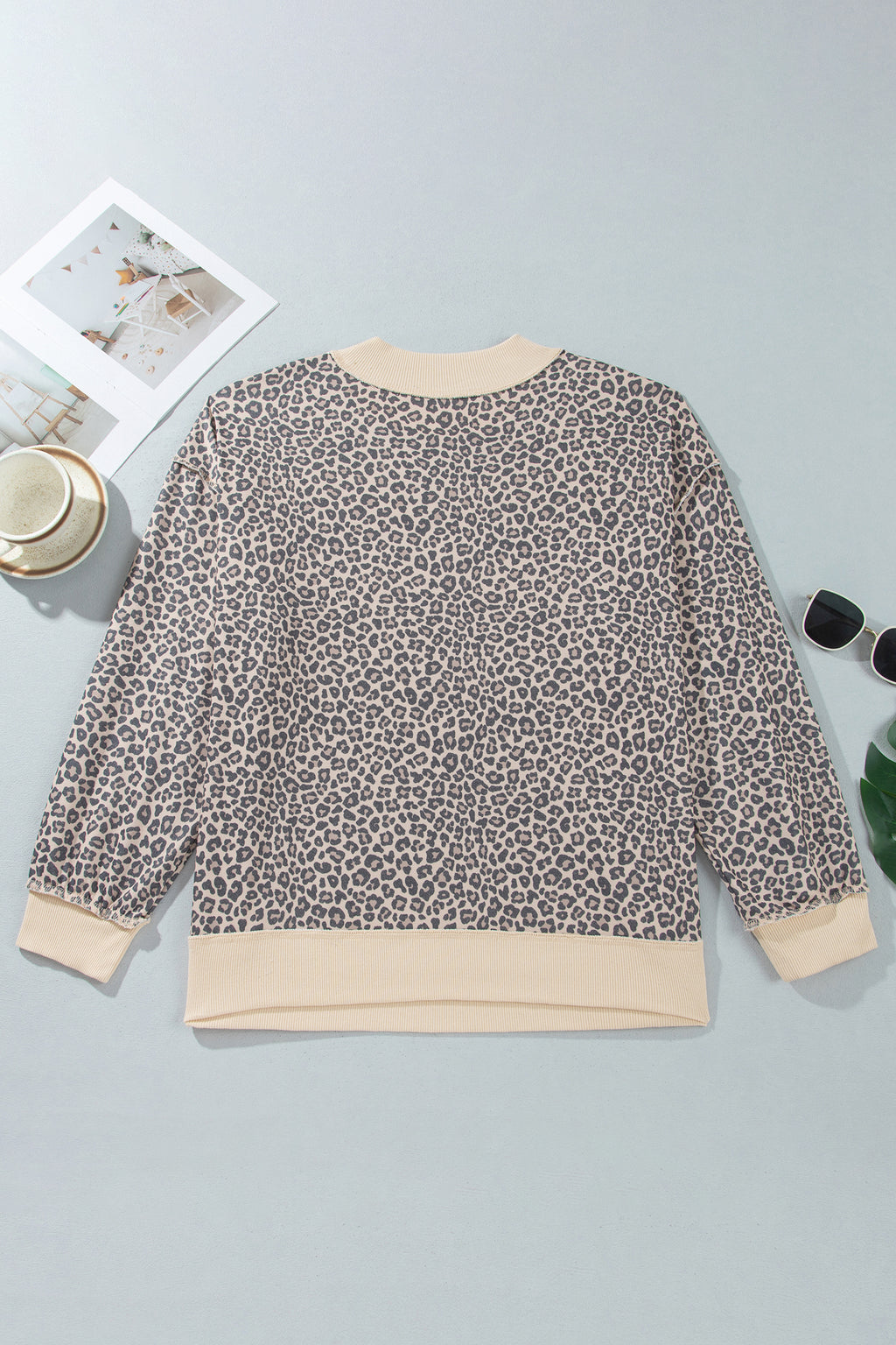 Multicolour Plus Size Leopard Print Ribbed Color Block Mock Neck Tunic Sweatshirt PREORDER ETA 3 WEEKS